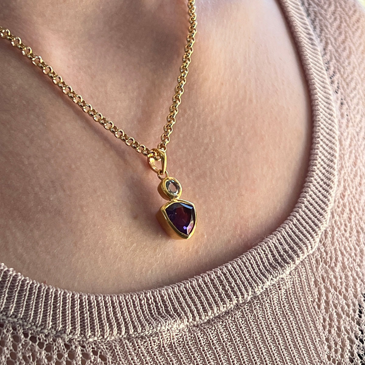 Sofia Amethyst And Blue Topaz Pendant On Short Baby Belcher