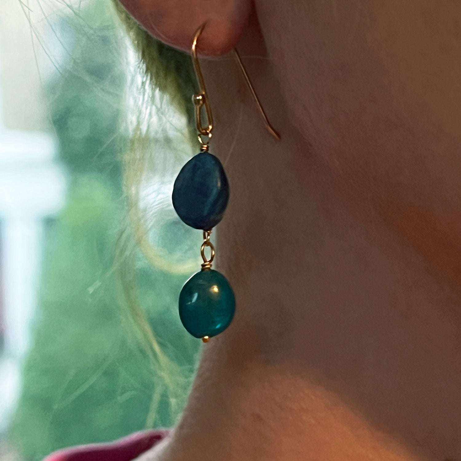 Unique Kyanite And Apatite Drop Earrings
