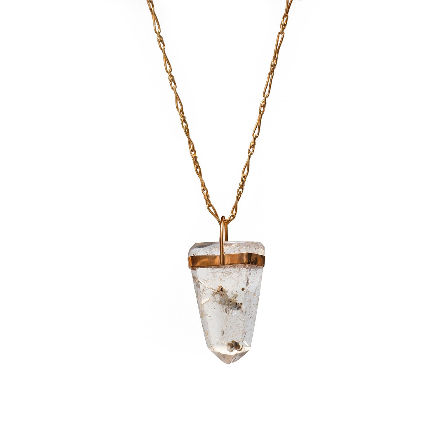 Flat Rock Crystal Point Bridge Set With Inclusions On Long Torsade Chain