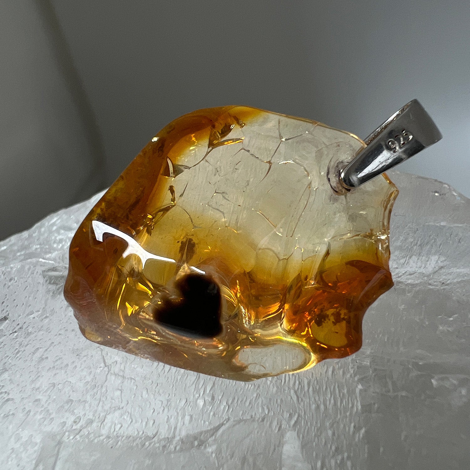 Unique Ethiopian Fire Opal With Black Heart Inclusion On Sterling Silver Baby Belcher Chain