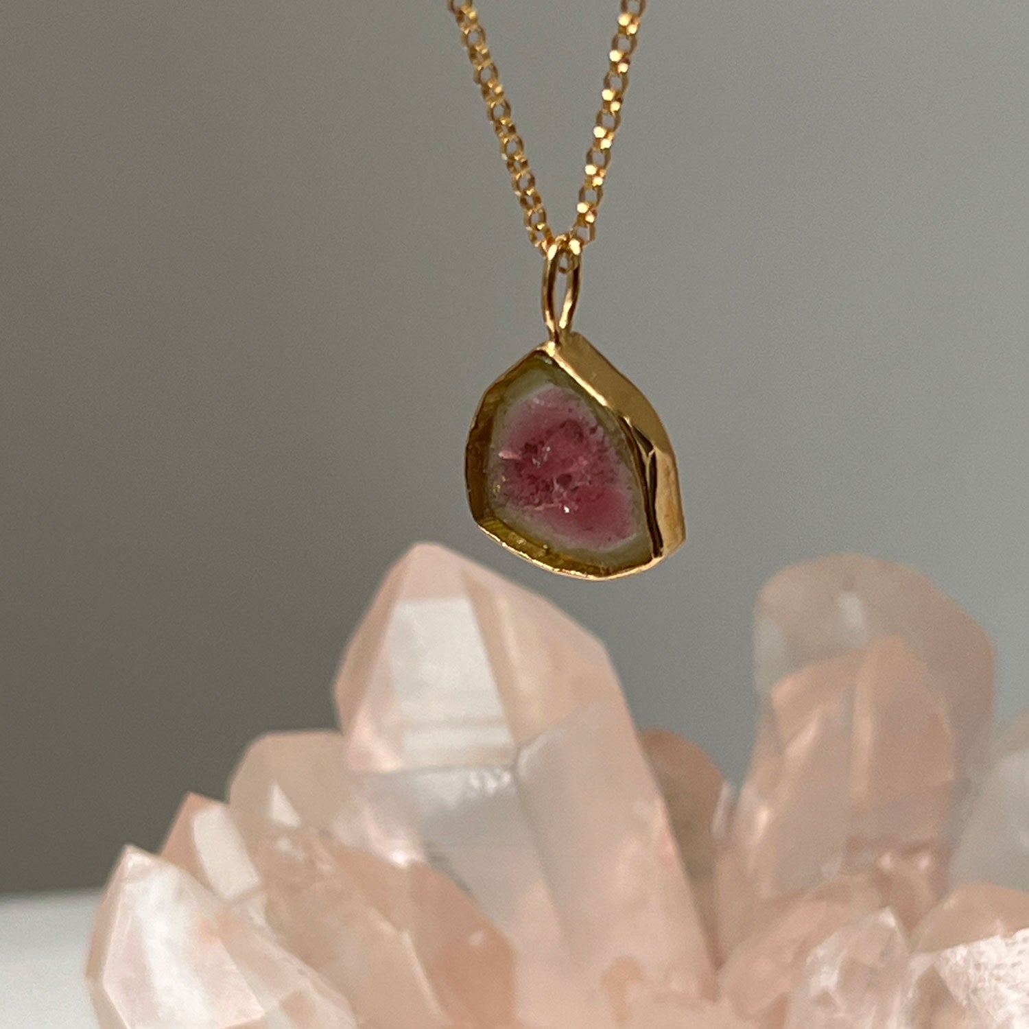 Unique Freeform Watermelon Tourmaline Slice Pendant