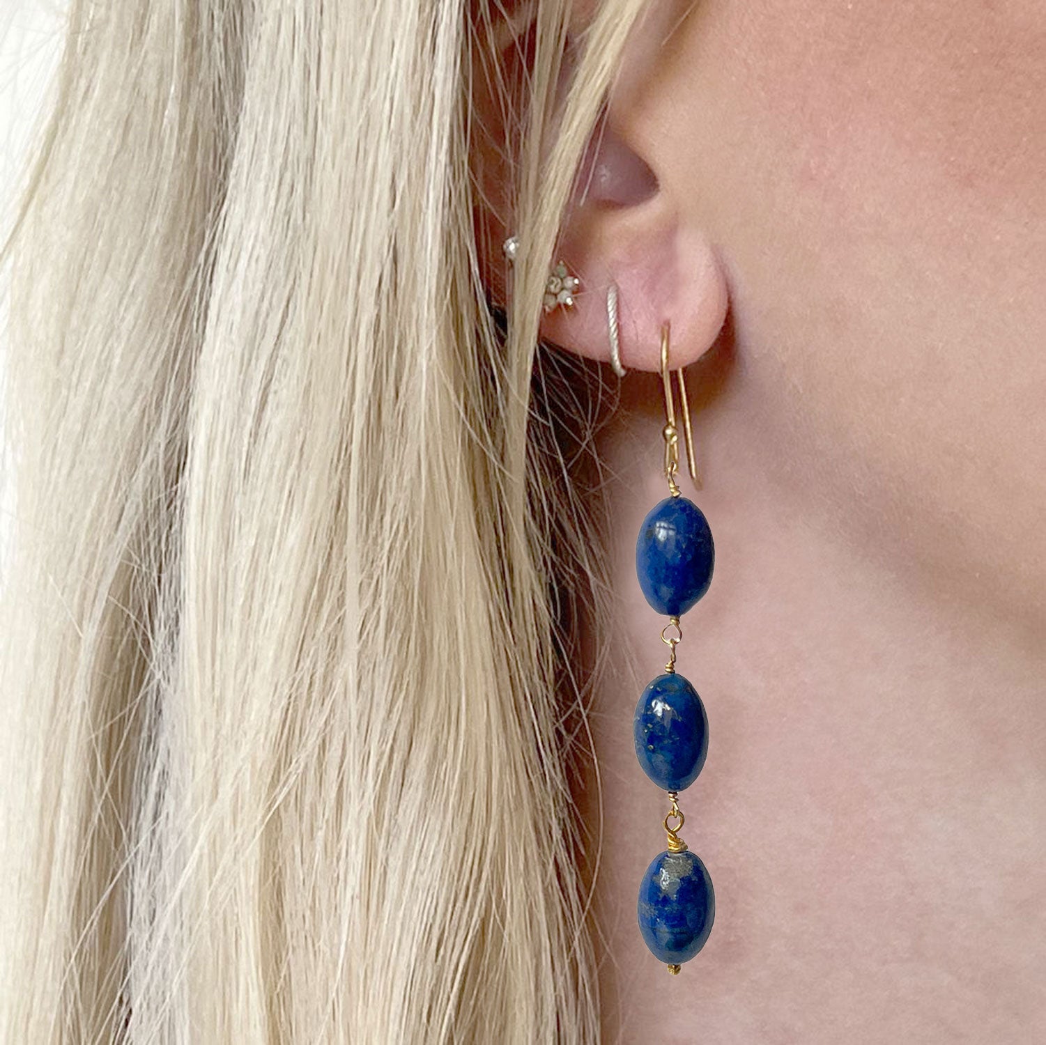 3 Drop Lapis Lazuli Earrings