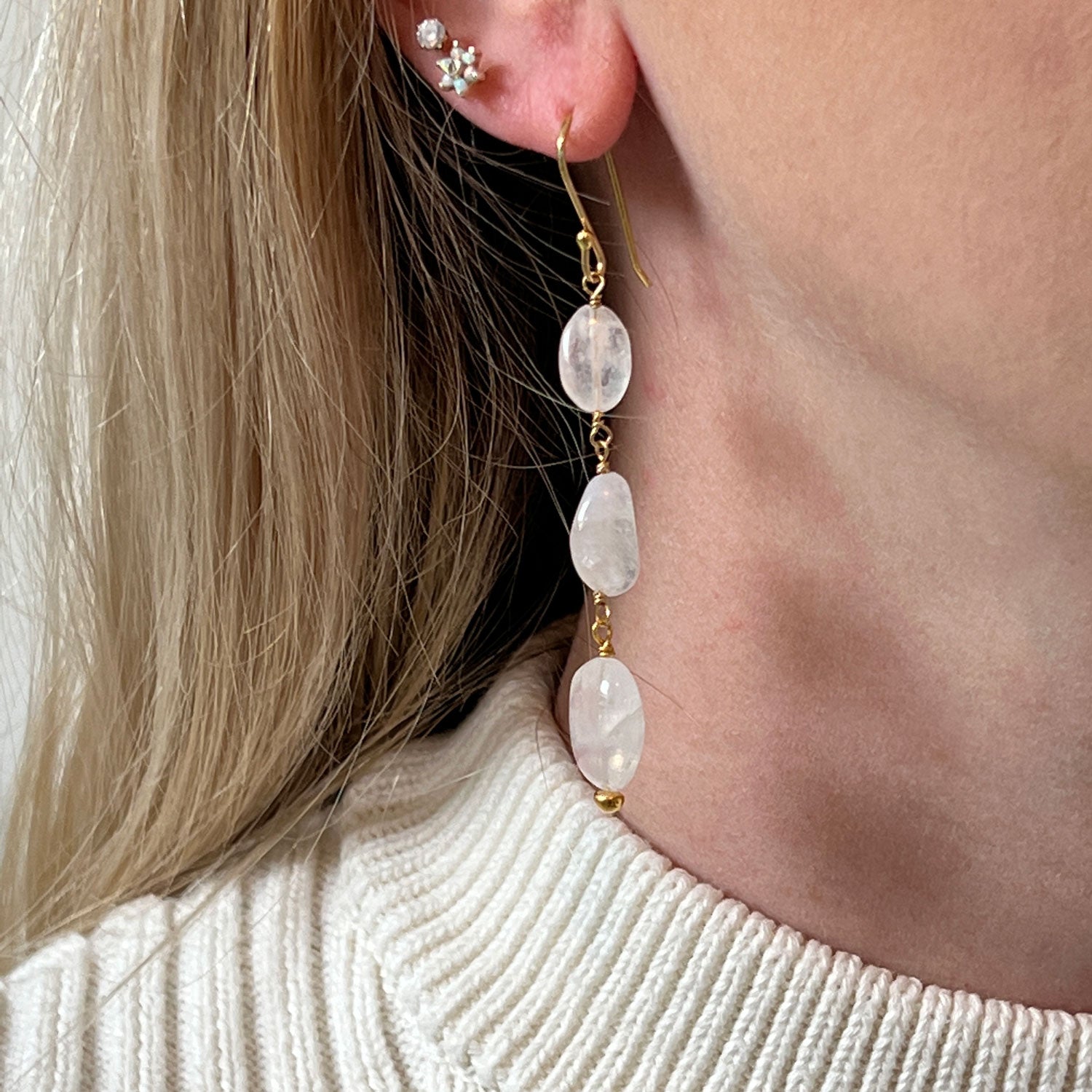 3 Stone Moonstone  Earrings