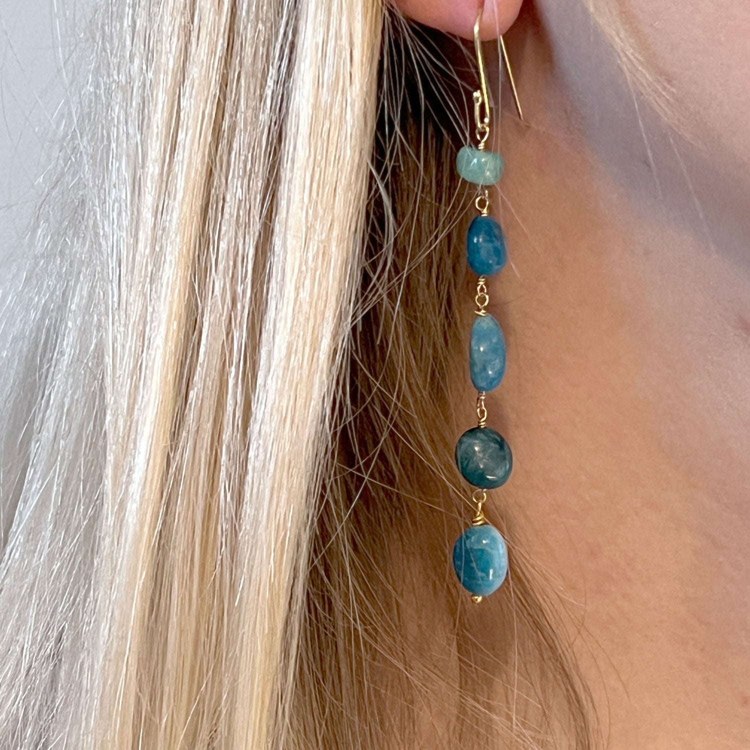 5 Stone Apatite & Amazonite Earrings
