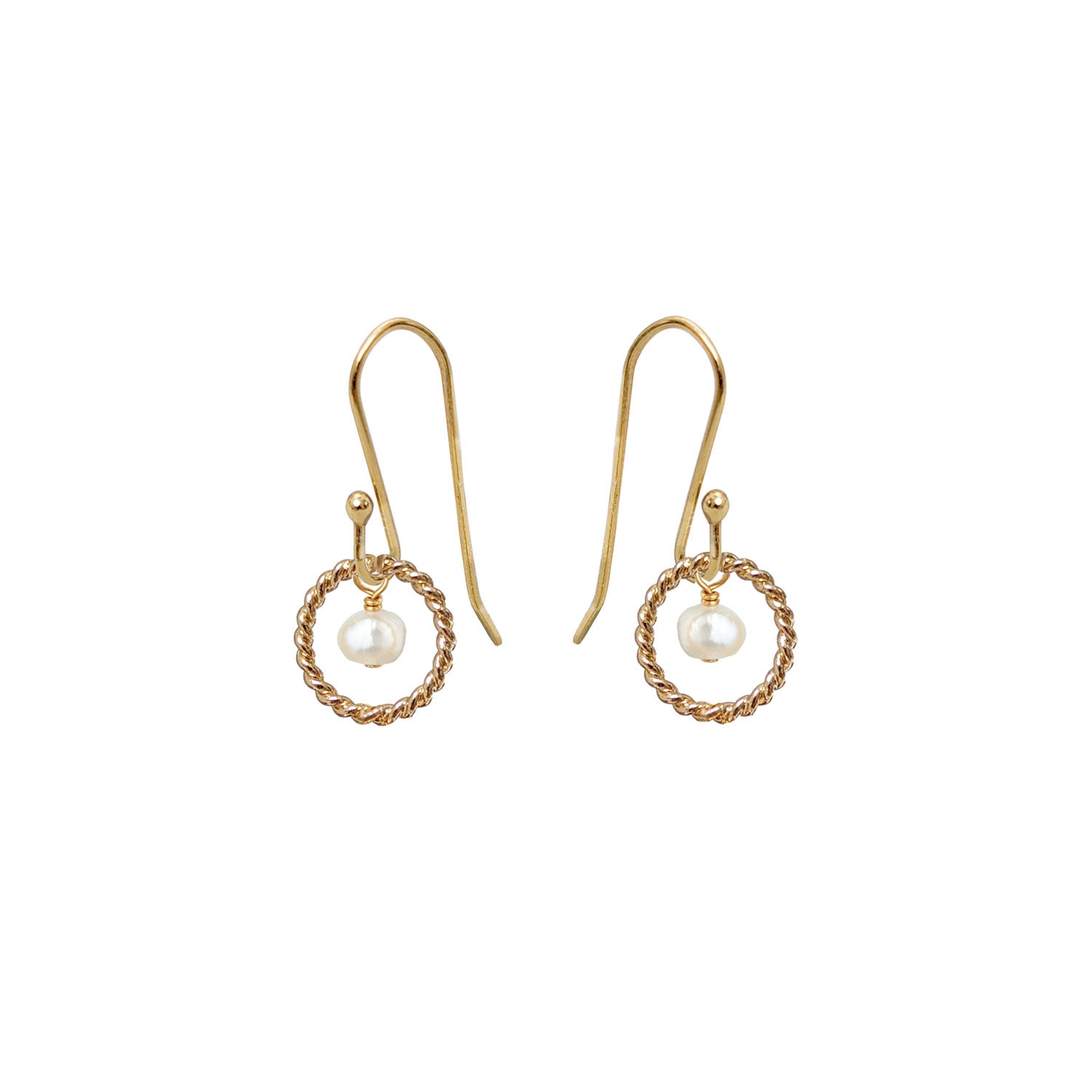Handmade gold-plated freshwater pearl drop earrings.