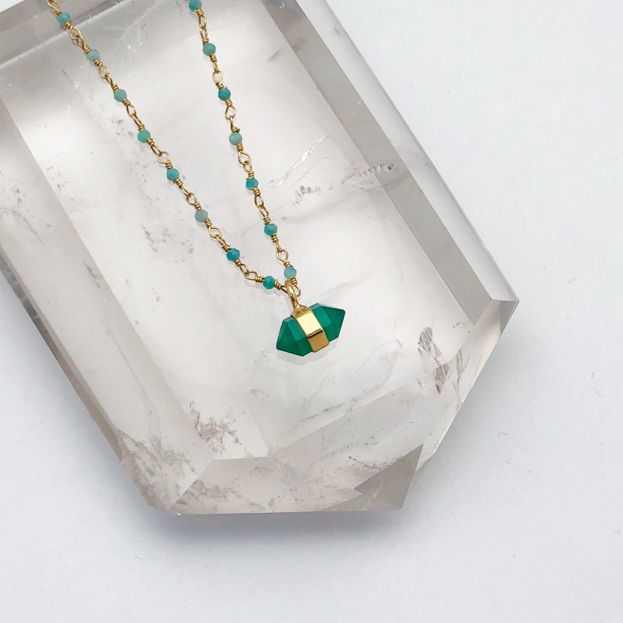 Howlite turquoise  Rosary with Double Mini Point Green Onyx