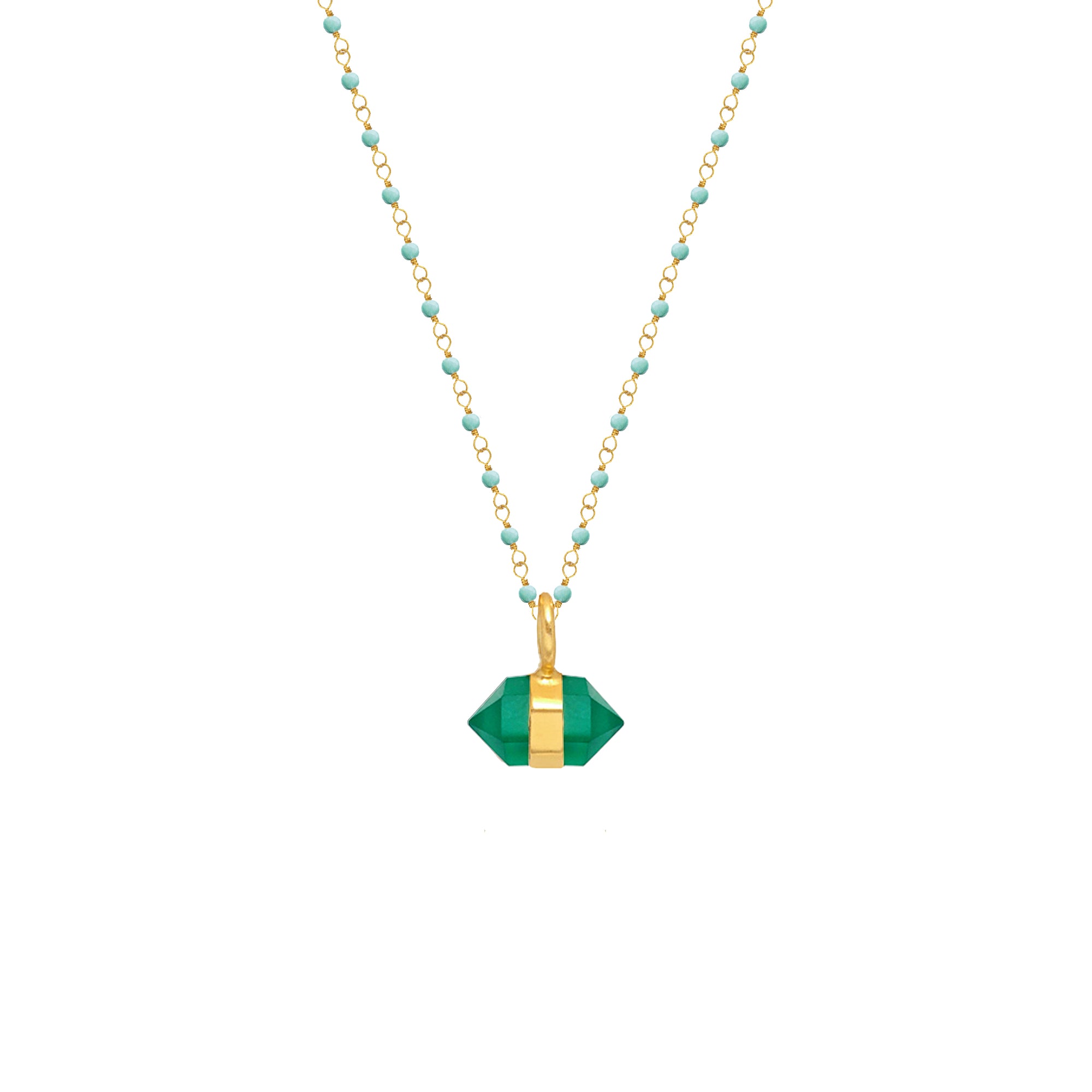 Amazonite Rosary with Double Mini Point Green Onyx - Mirabelle Jewellery