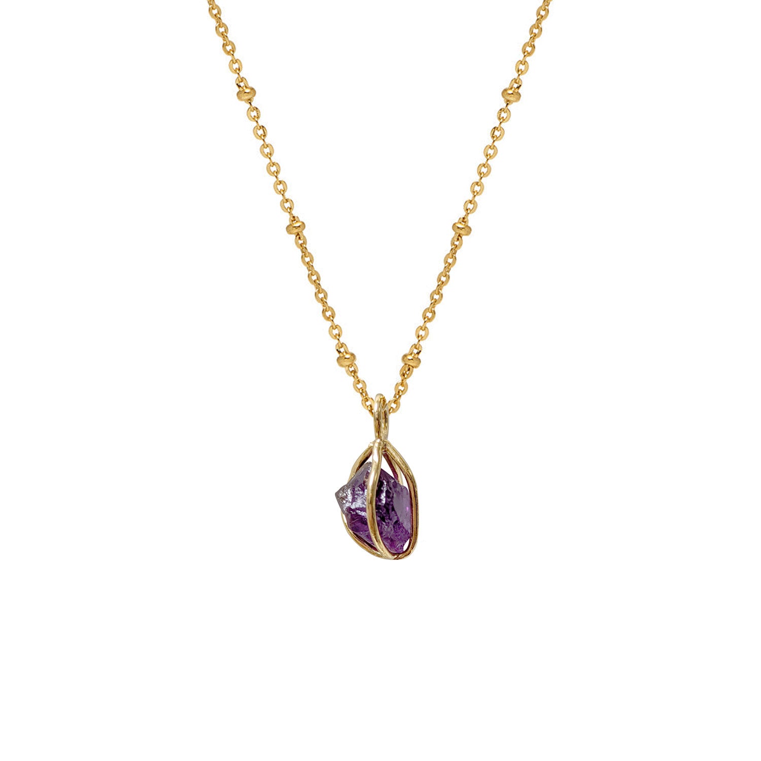 Amethyst Raw in Cage Pendant on Satellite chain