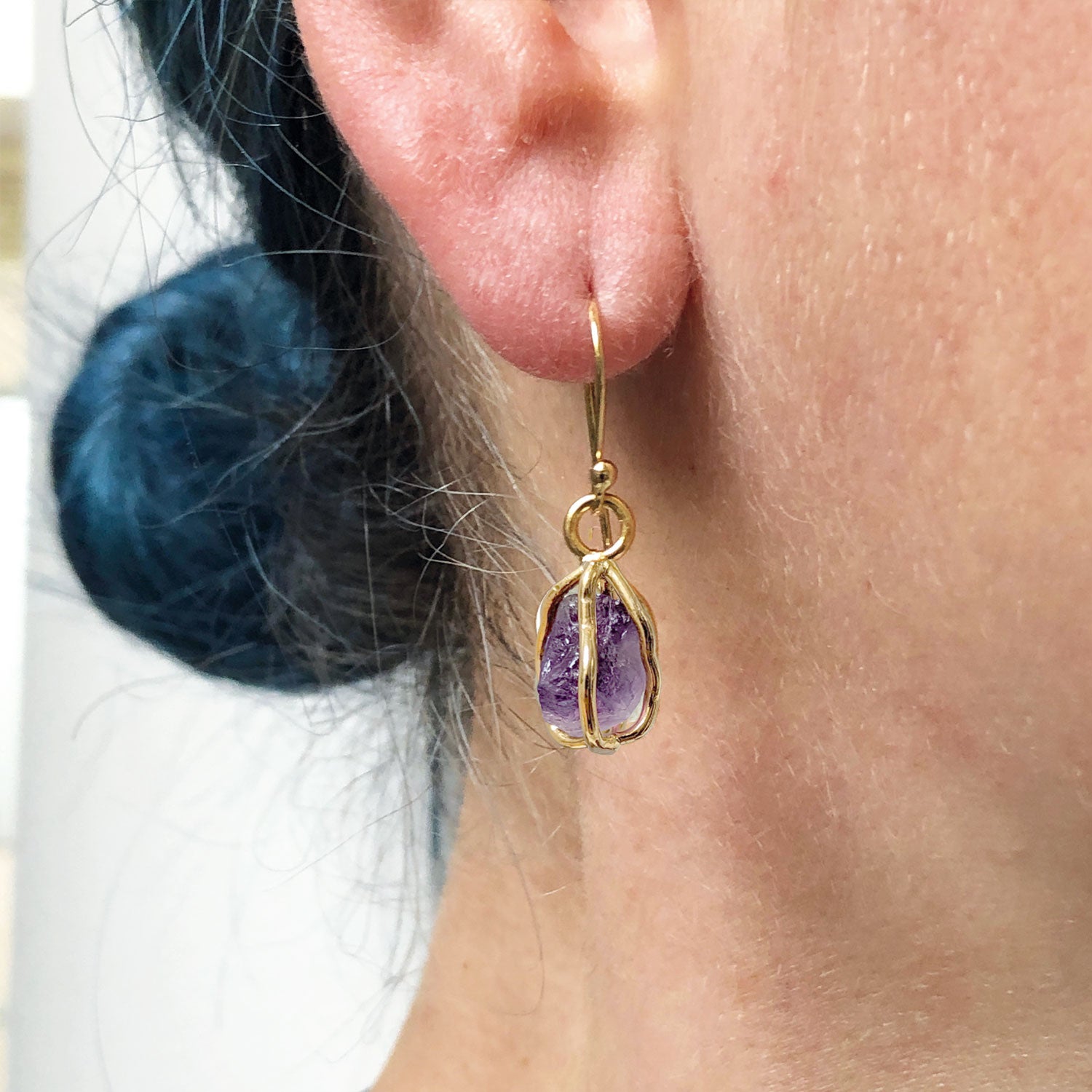 Amethyst Raw In Cage  Earrings