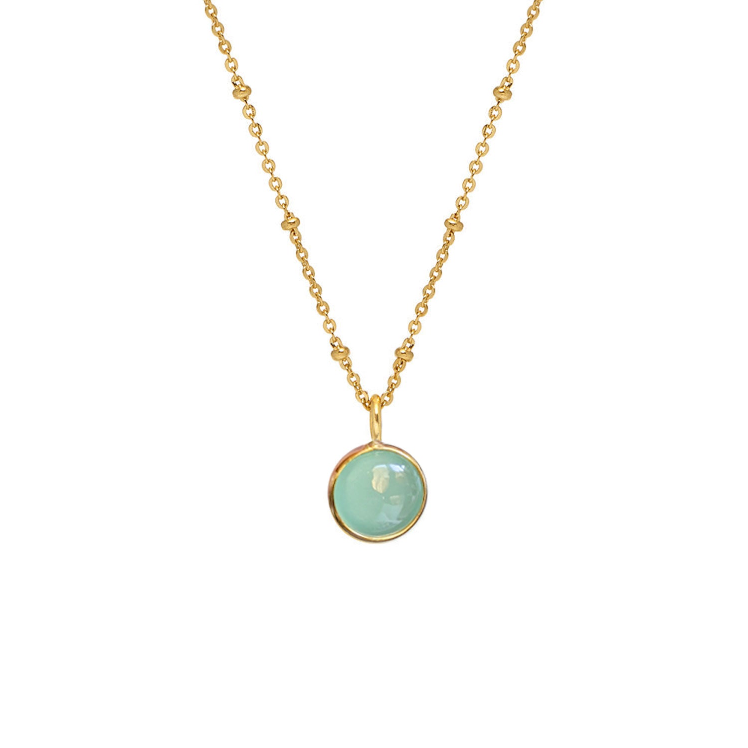 Aqua Chalcedony Cabochon Pendant on Satellite chain