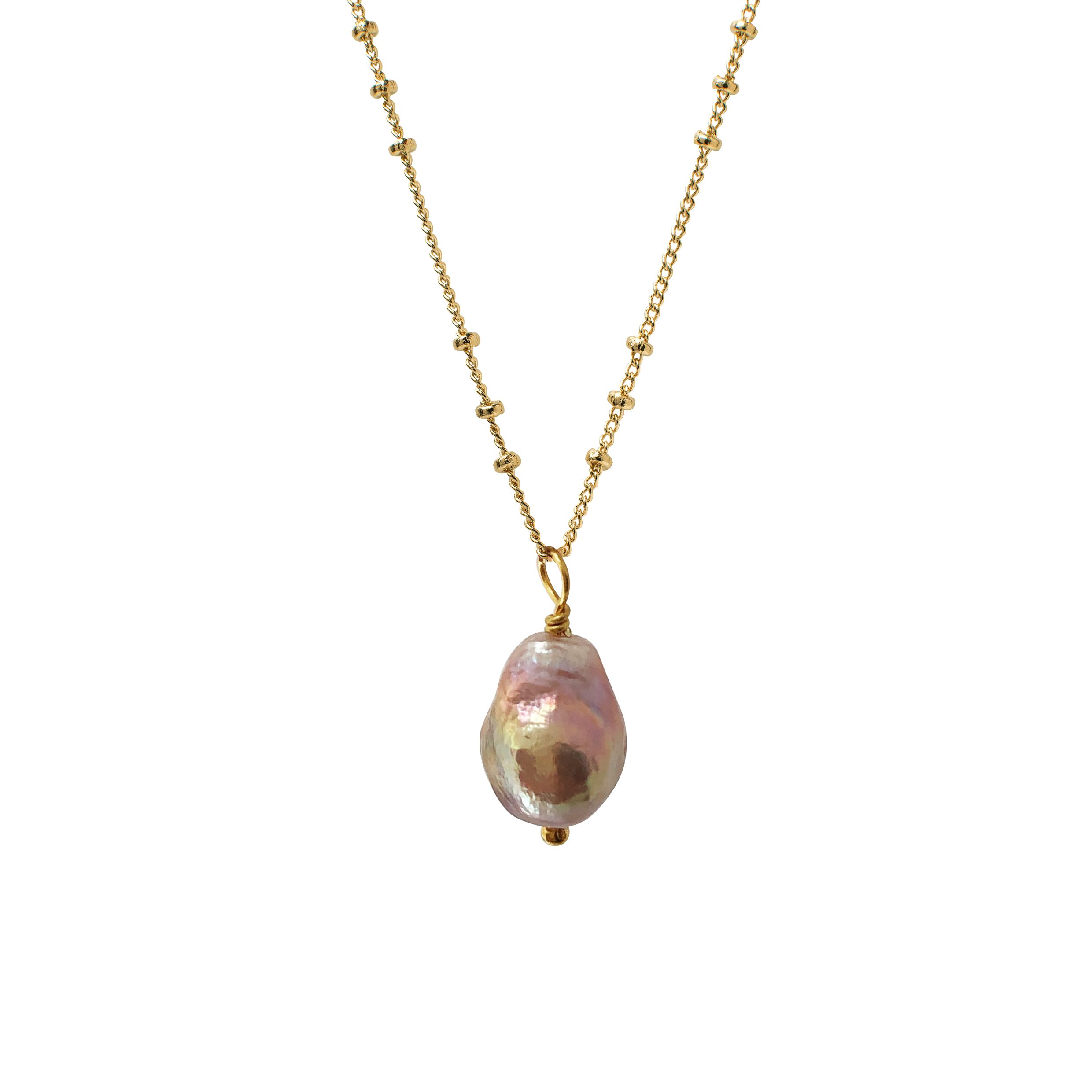 Baroque Pear Pearl on Mini Biba Chain - Mirabelle Jewellery