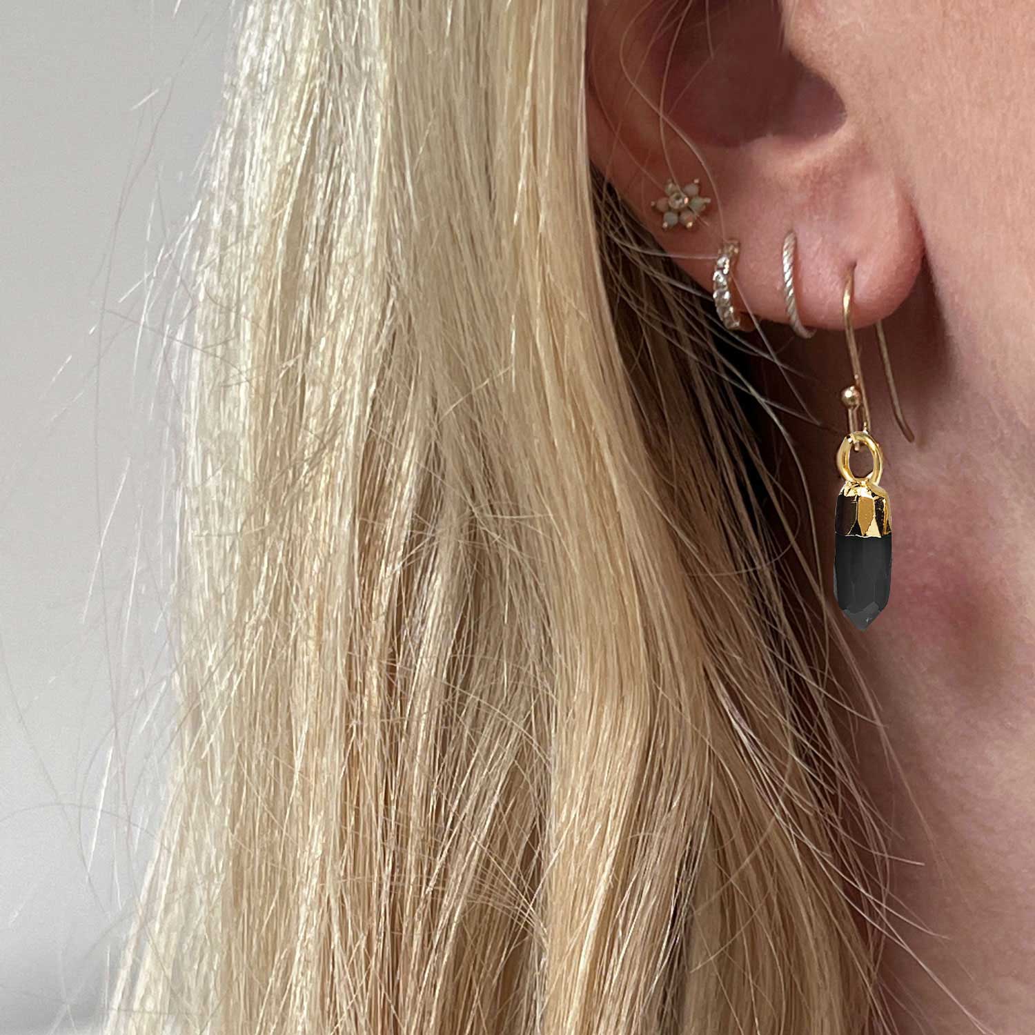 Mini Point Black Onyx Earrings