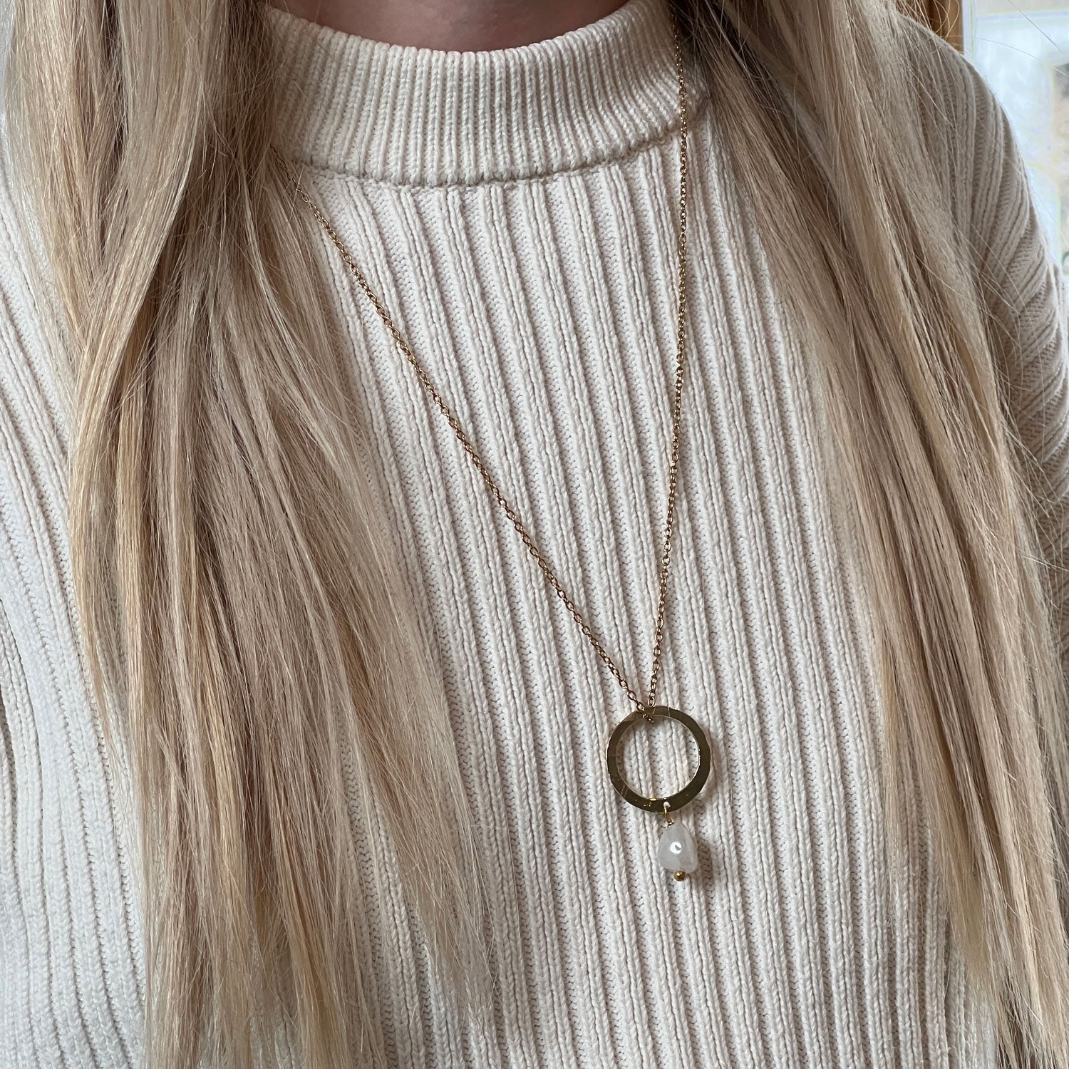 Bulan Pendant with Moonstone on Long Simple Chain