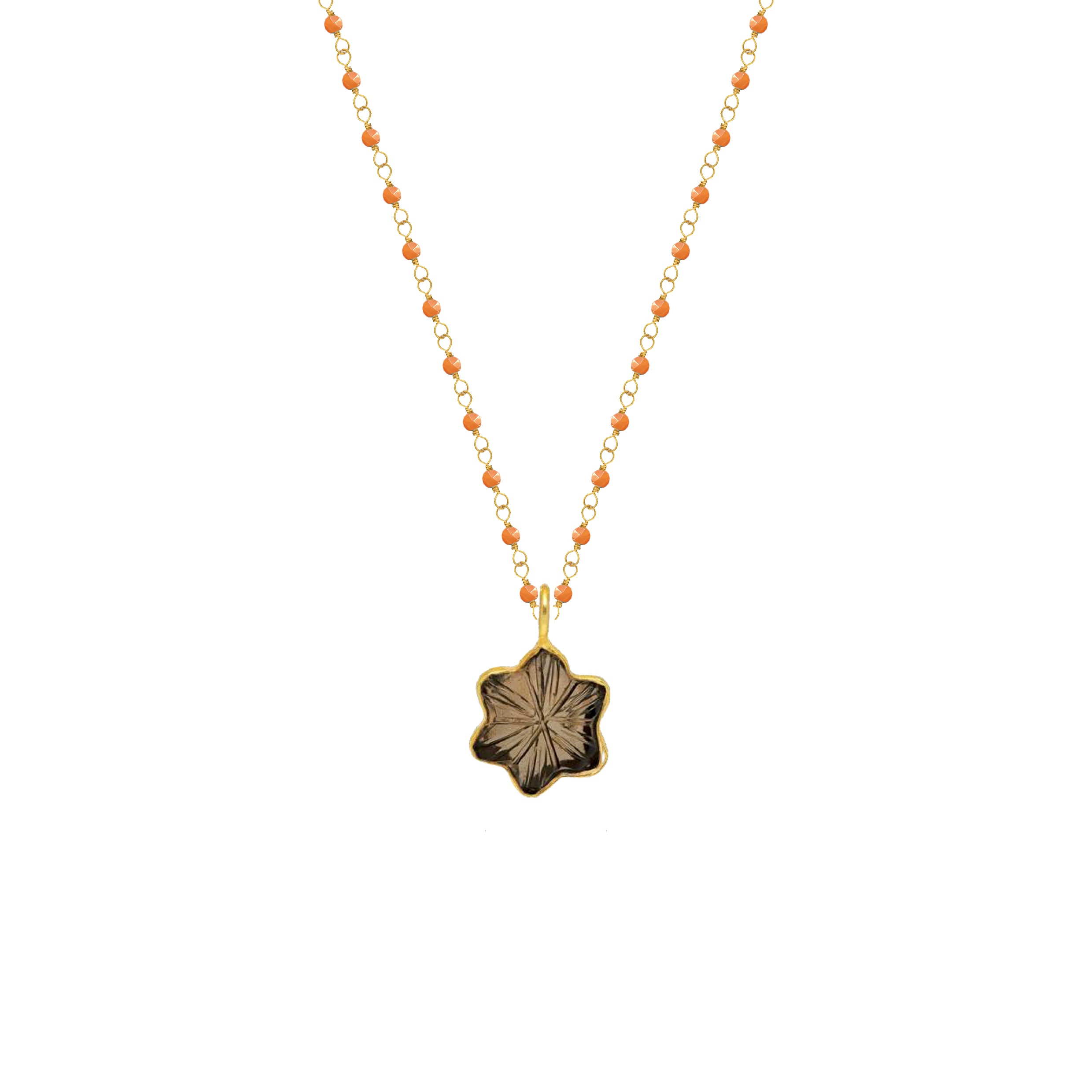 Carnelian Rosary with Carved Star Smokey Quartz - Mirabelle Jewellery