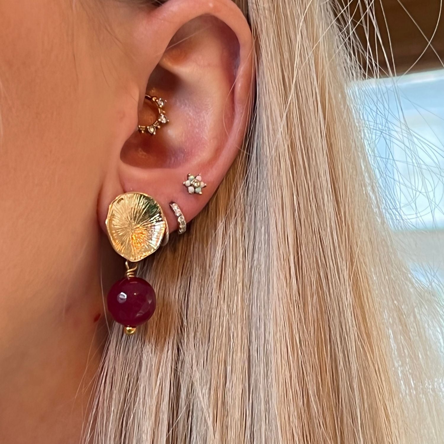 Flower Coral Earrings with Aubergine Rani Quartz