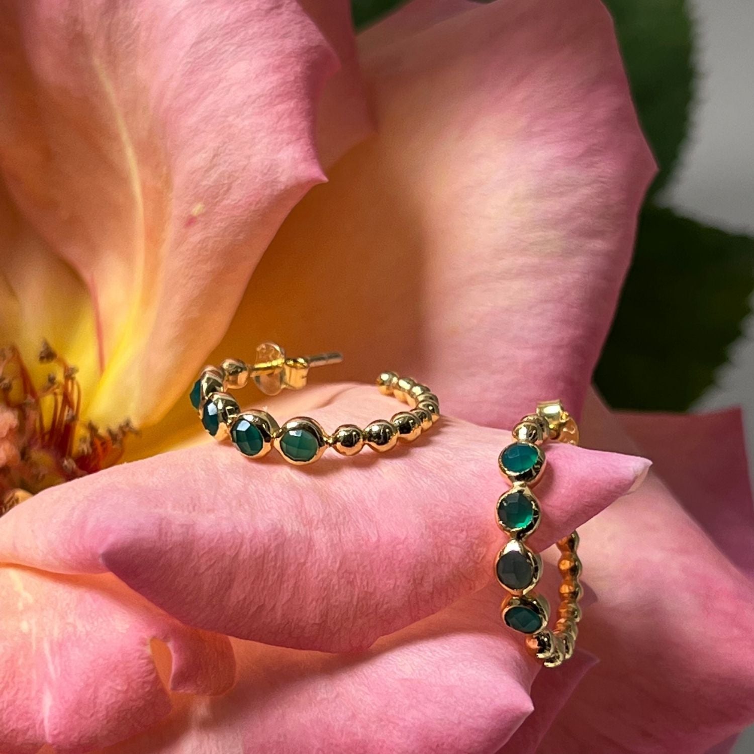 Bubble Green Onyx Earrings Vermeil