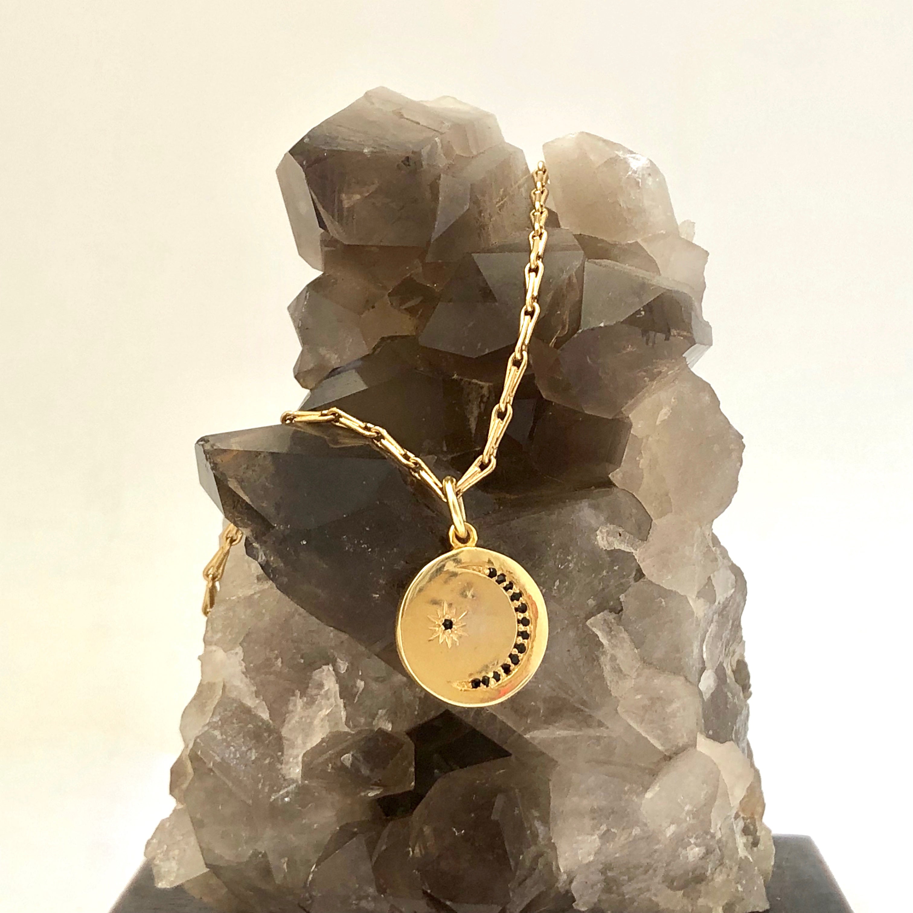 Crescent Moon Medal Black Zircon - Mirabelle Jewellery