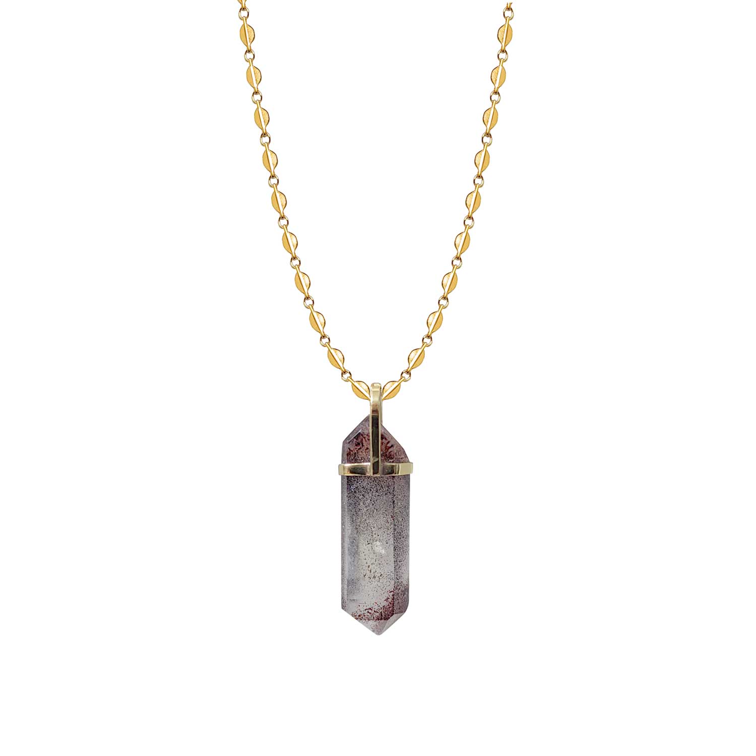 Unique Double Terminated Point Harlequin Crystal Pendant on Rose chain