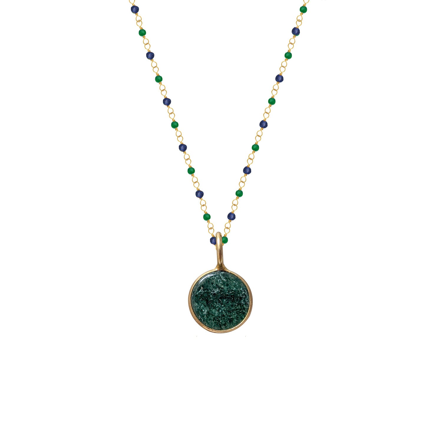 Emerald & Sapphire Rosary with small Jade pendant