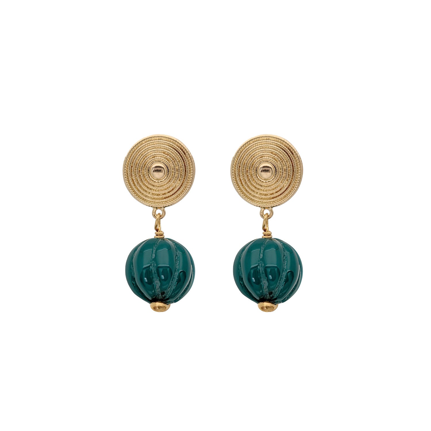 Etrusca Studs Carved Green Agate