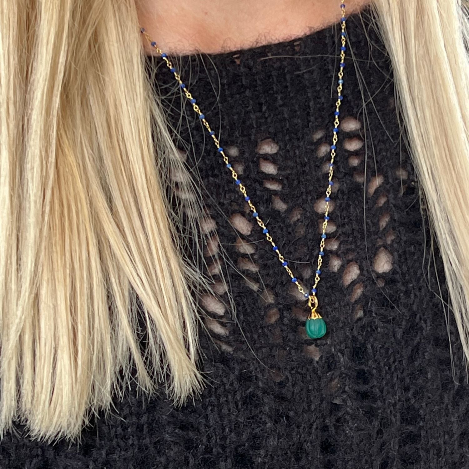 Lapis Lazuli Rosary with Eva Green Onyx Pendant