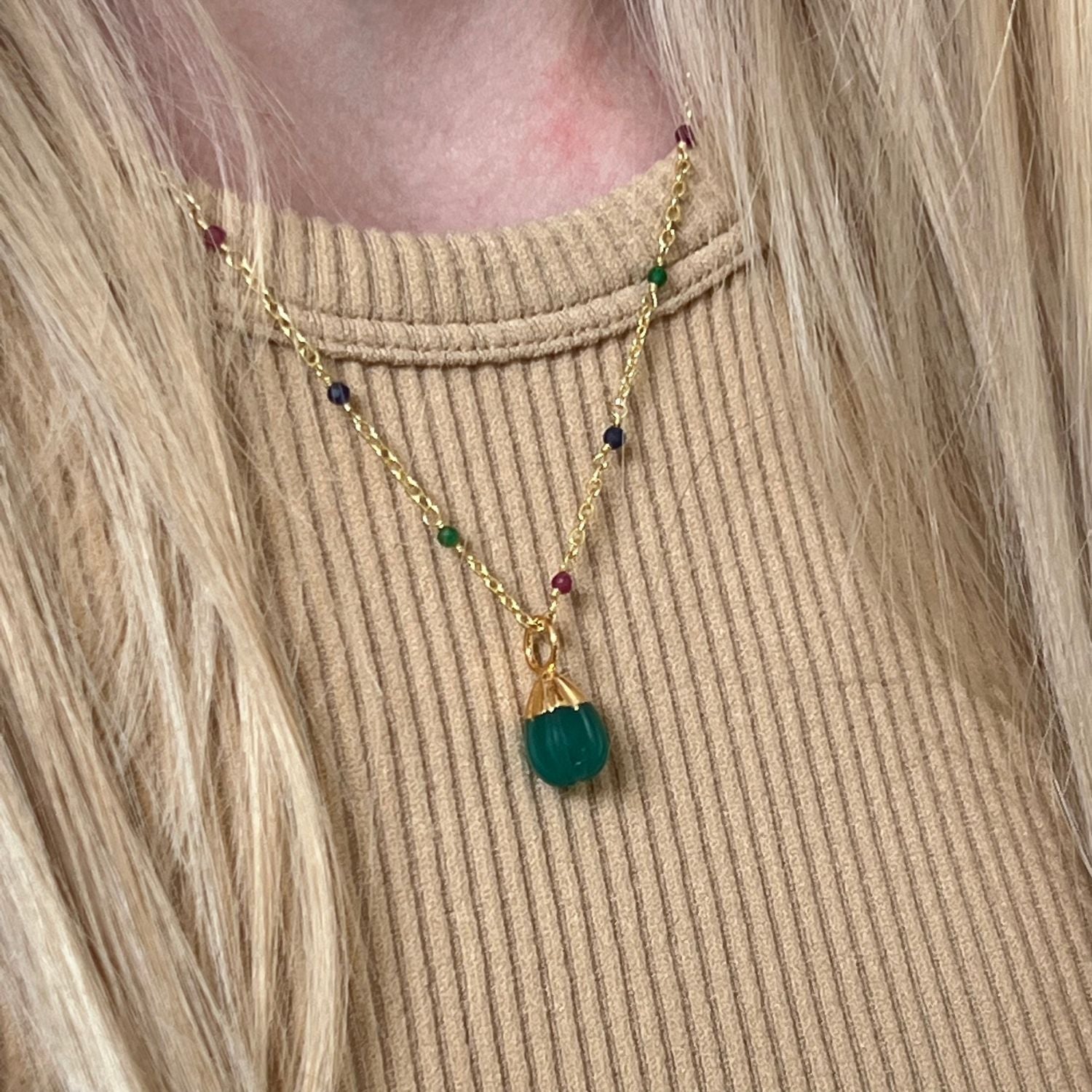 Fancy multi Rosary with Eva Green Onyx Pendant