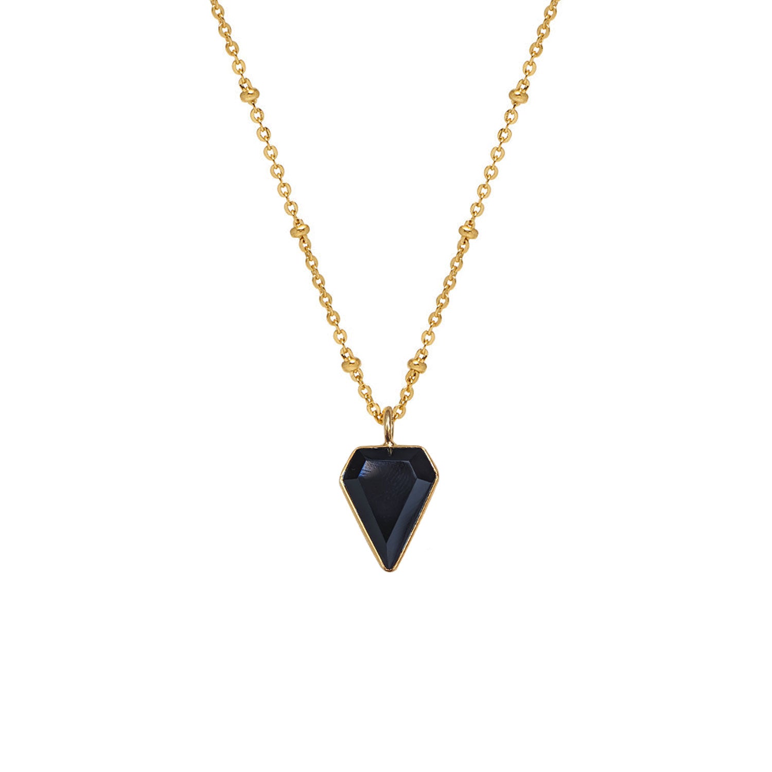 Faceted Black Onyx Diamond Pendant on Short Satellite chain