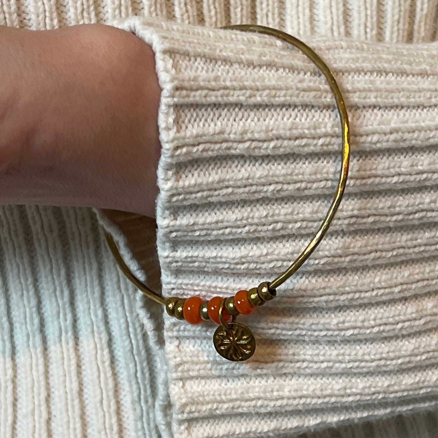 Fair Trade Bangle with Orange Recycled Glass