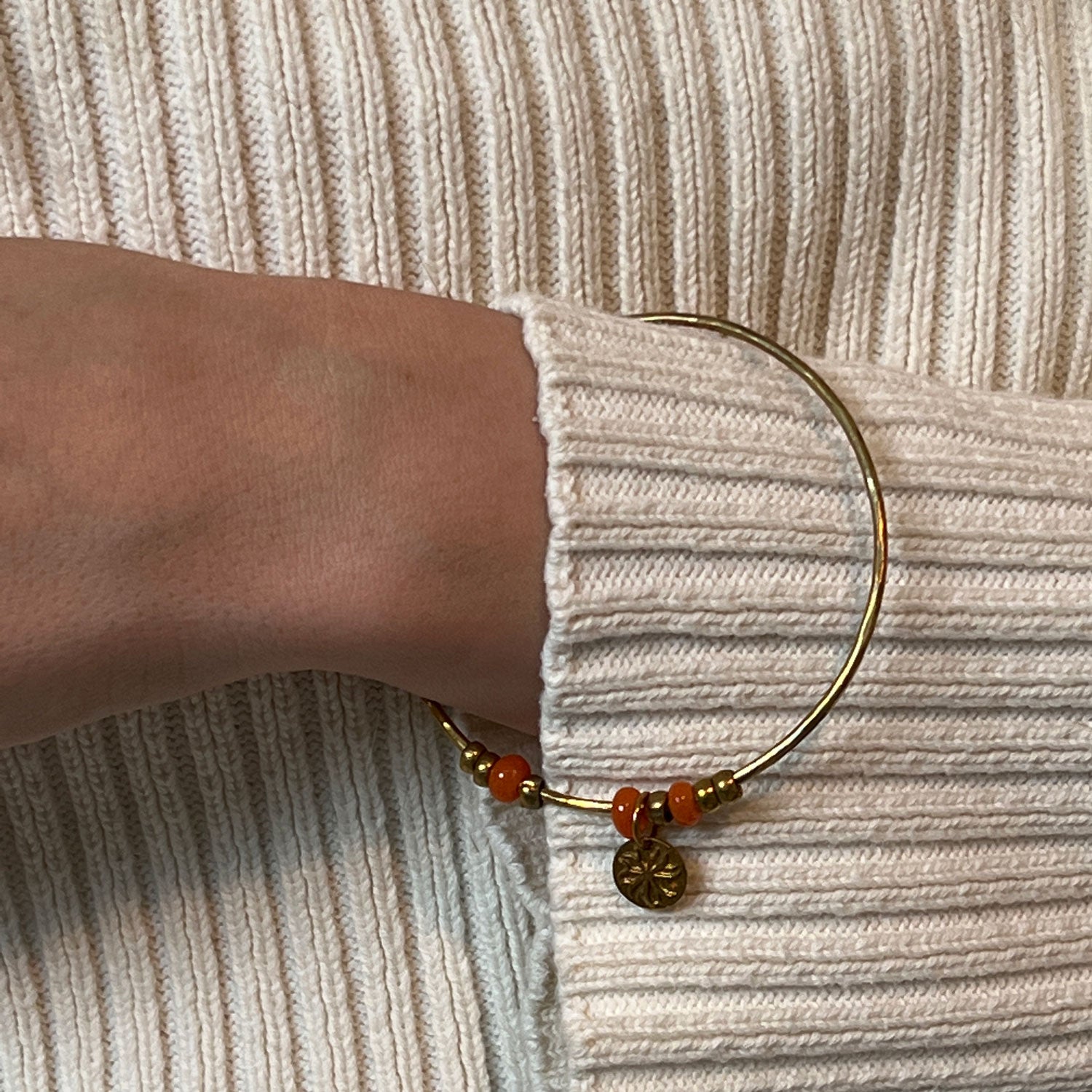 Fair Trade Bangle with Orange Recycled Glass
