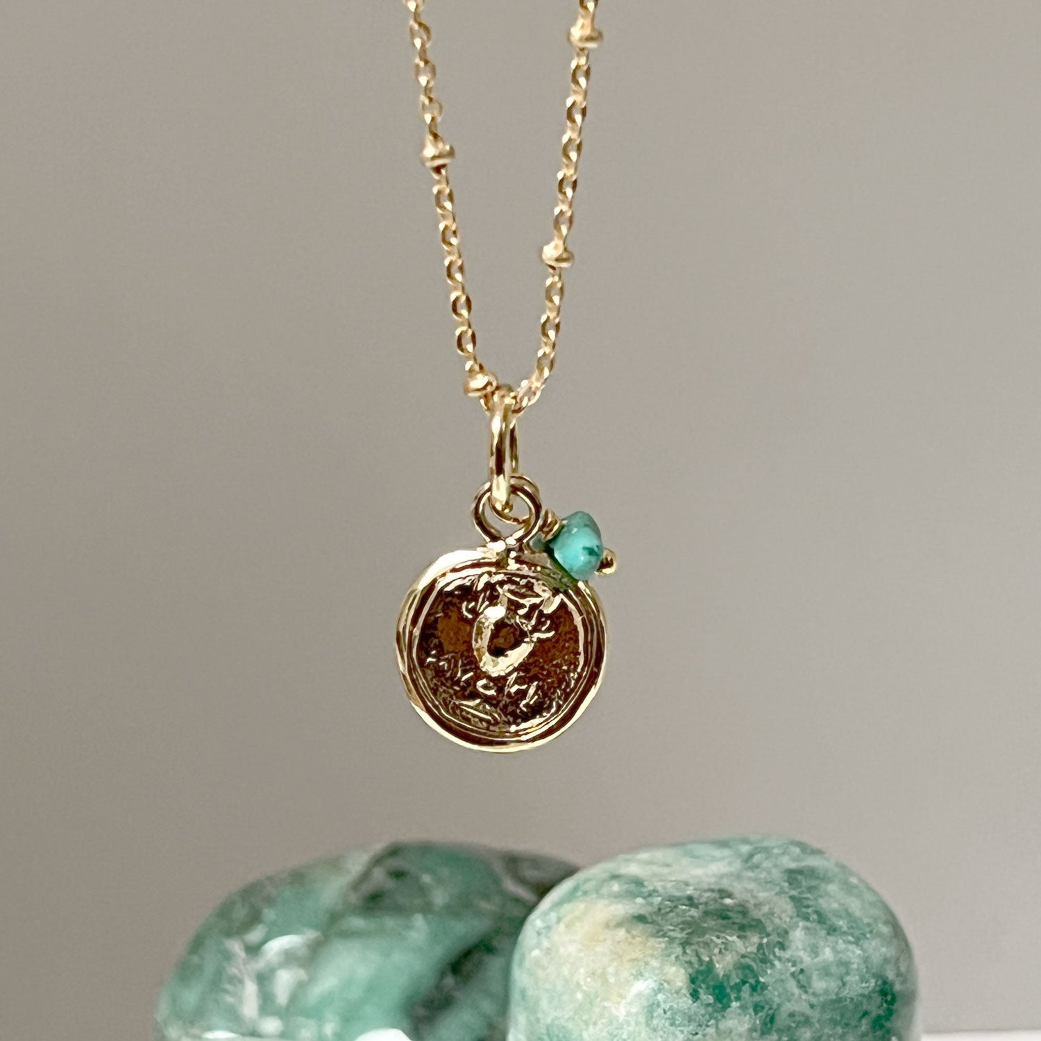Fairtrade Double Sided Dionysus medal with Turquoise