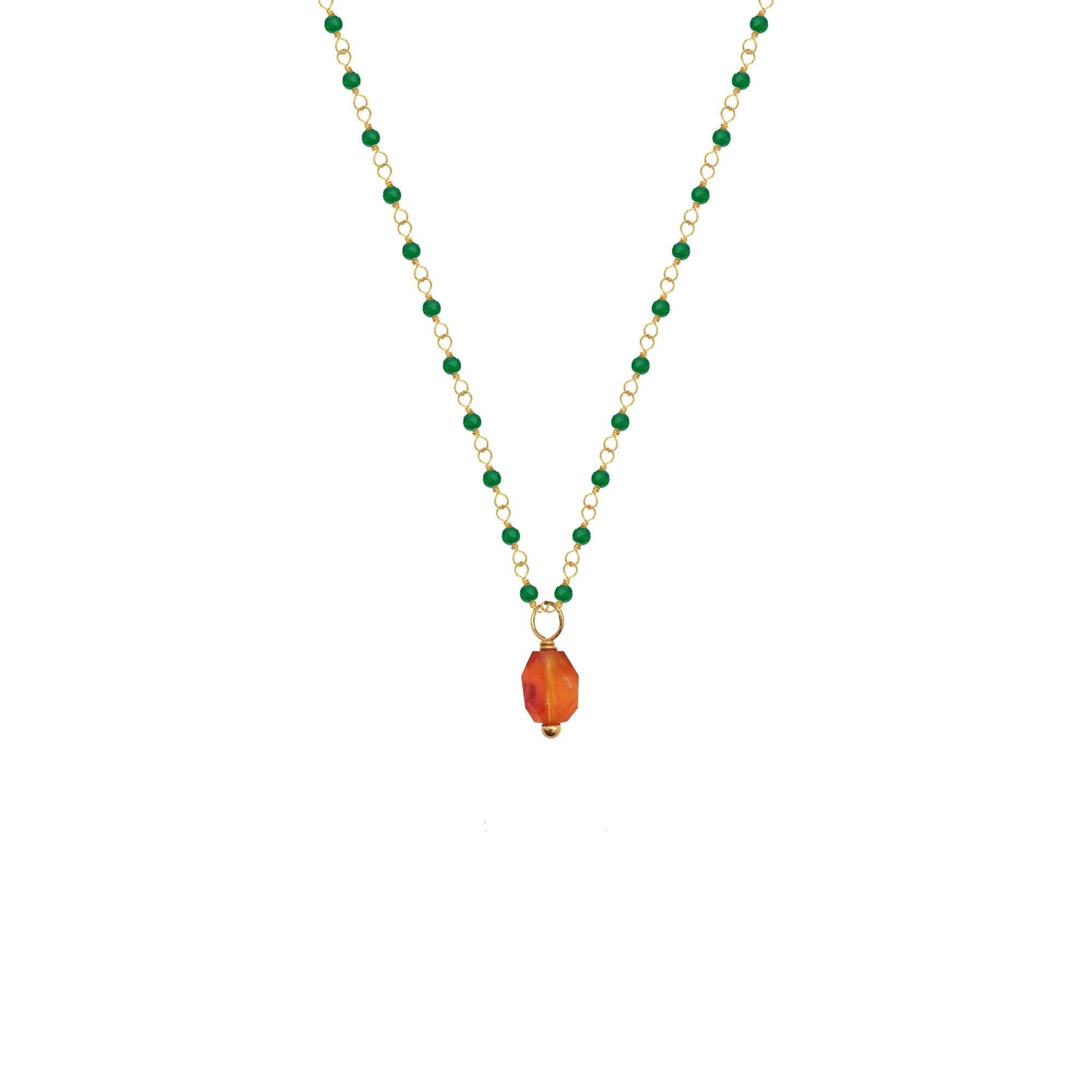 Green Onyx Rosary with Facetted Carnelian Pendant - Mirabelle Jewellery