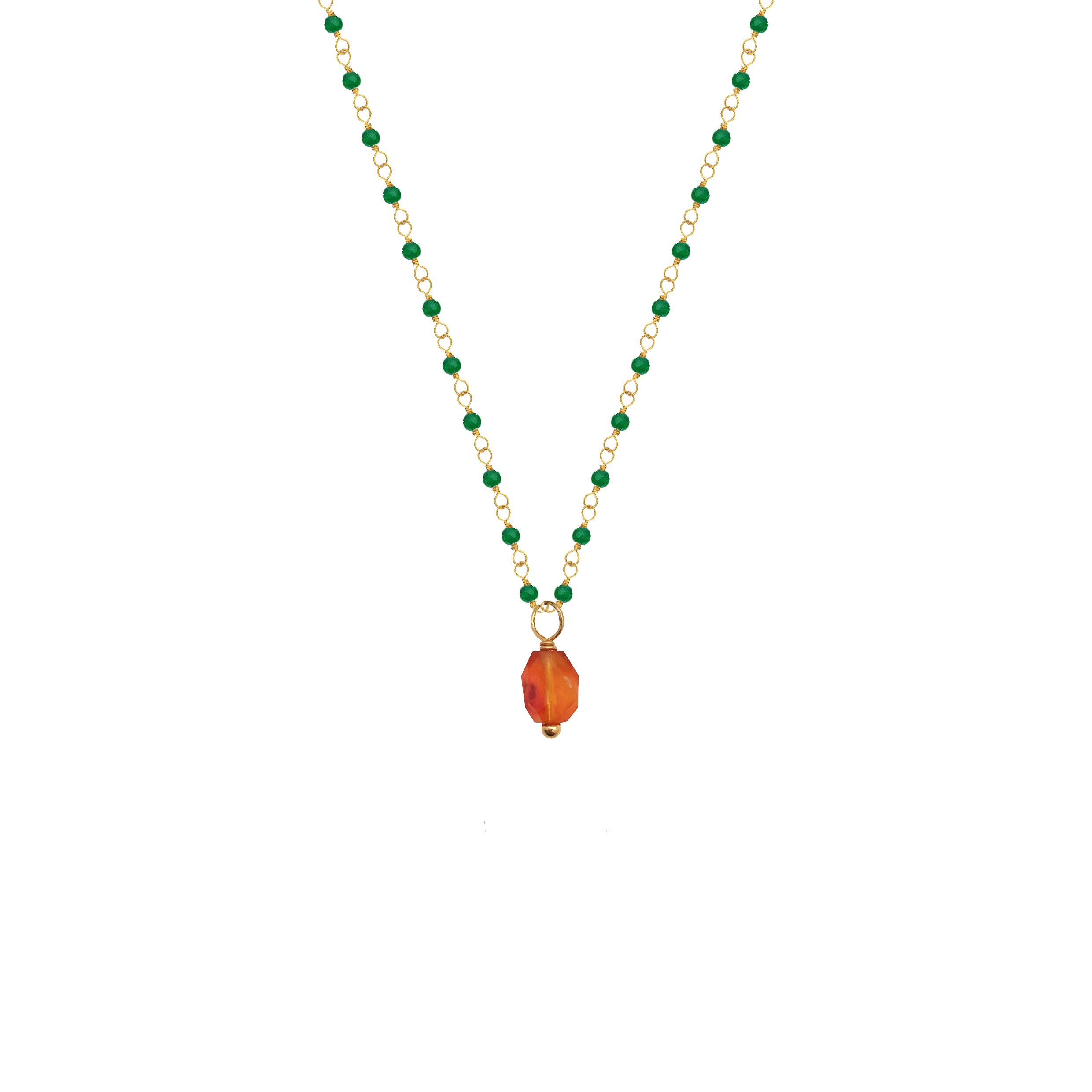 Green Onyx Rosary with Facetted Carnelian Pendant - Mirabelle Jewellery