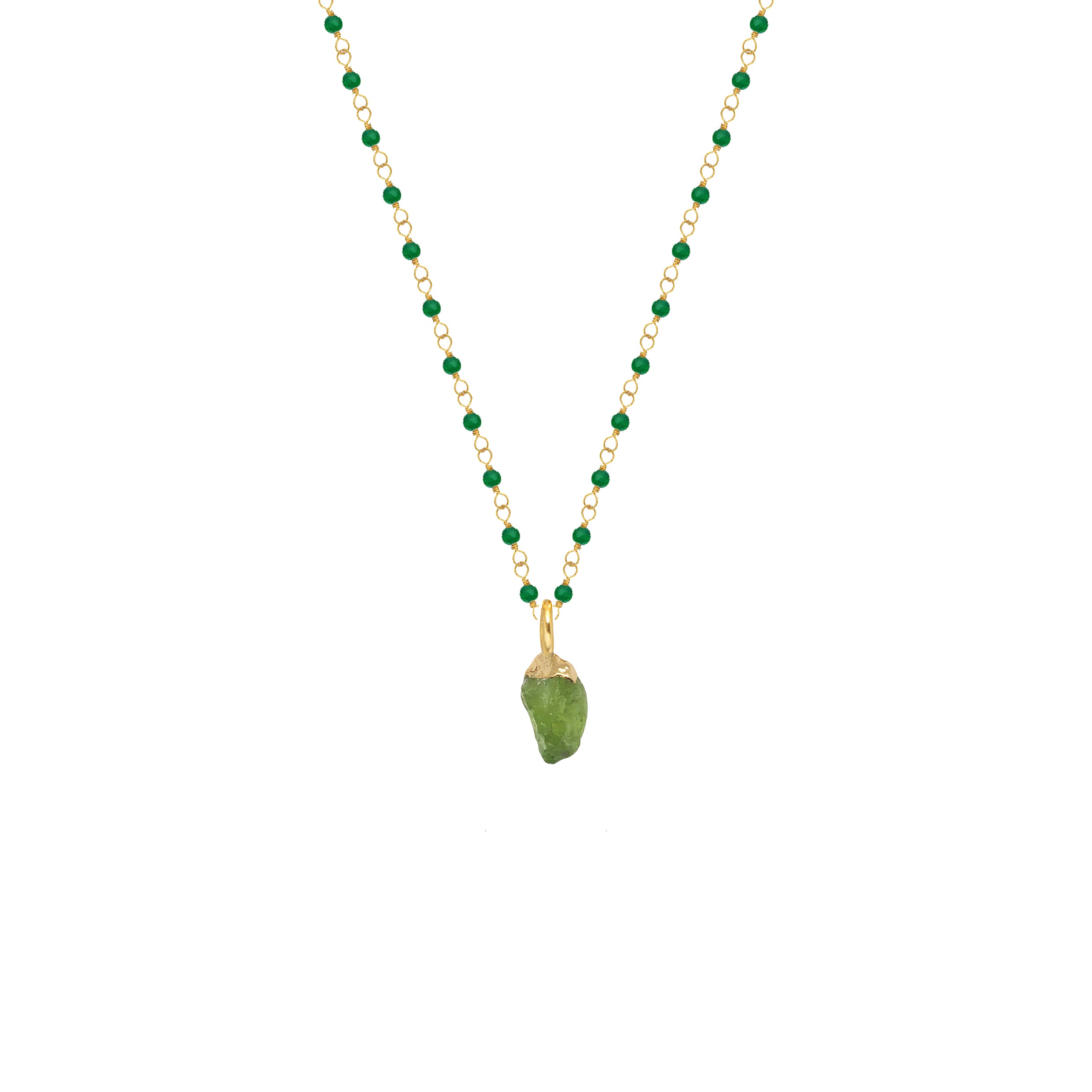 Green Onyx Rosary with Raw Peridot Pendant - Mirabelle Jewellery