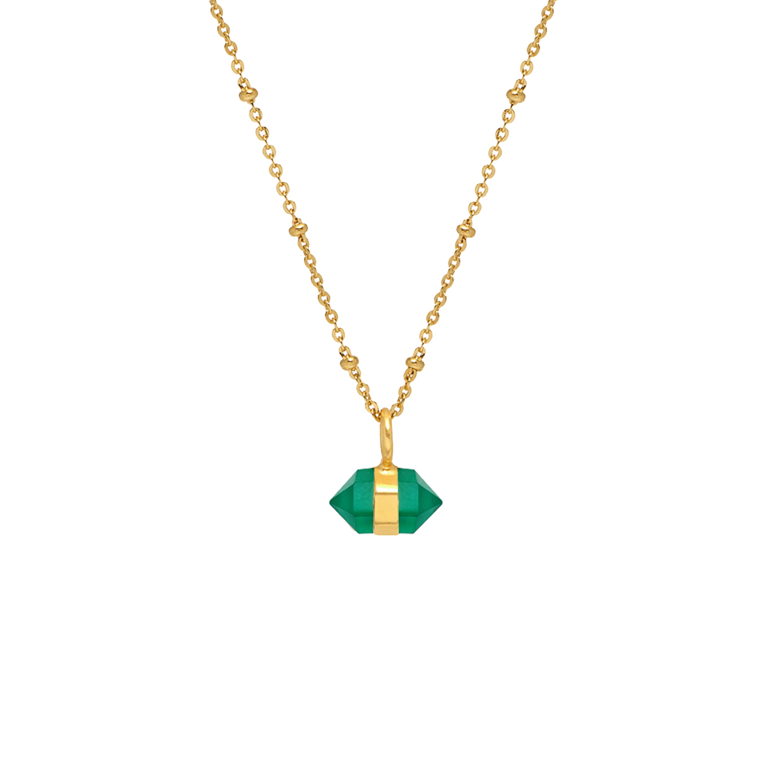 Horizontal Mini Double Point Green Onyx Pendant - Mirabelle Jewellery