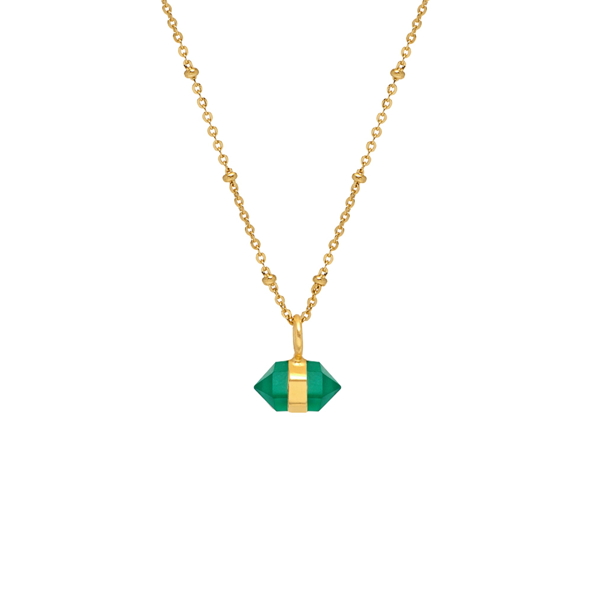 Horizontal Mini Double Point Green Onyx Pendant - Mirabelle Jewellery