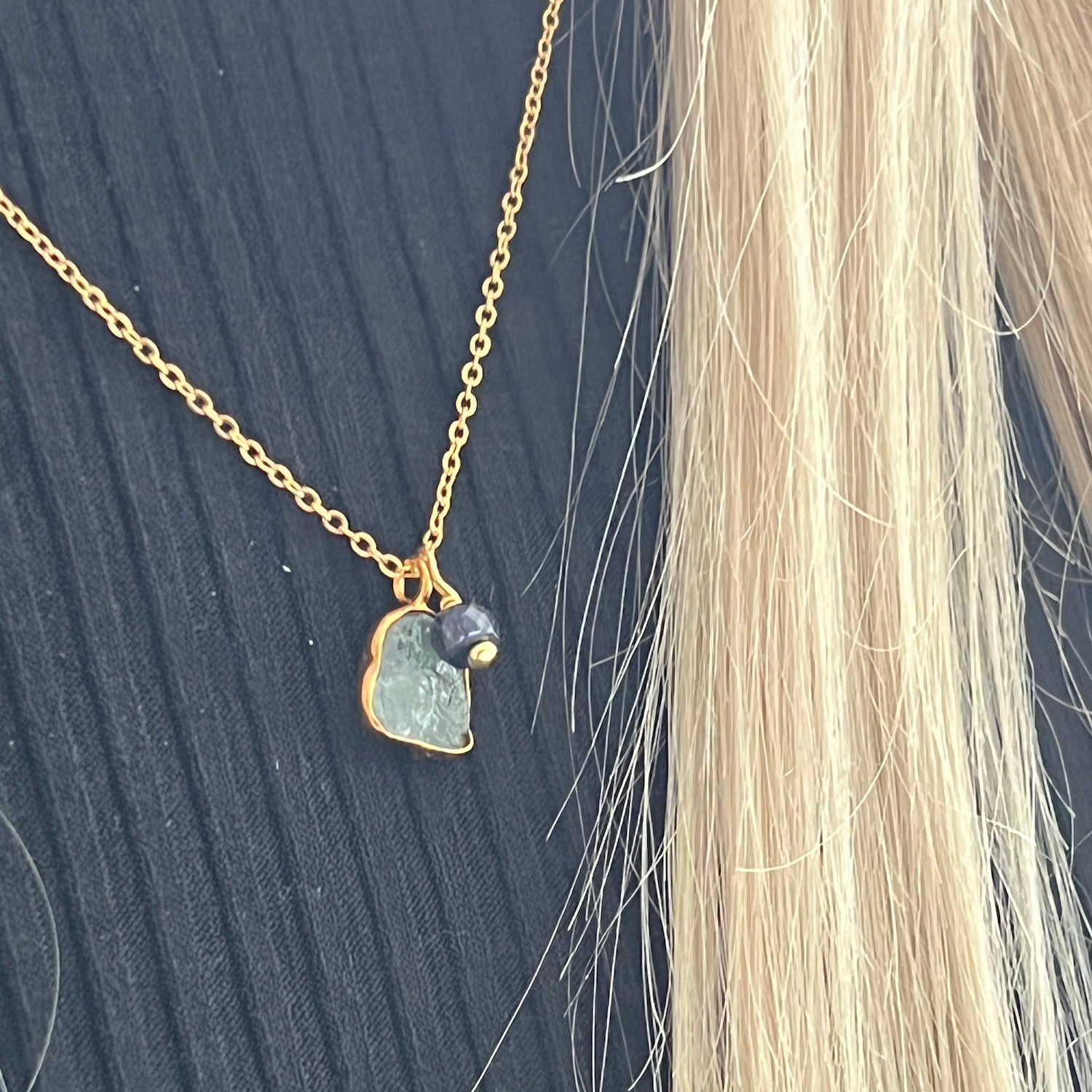 Aquamarine Freeform  Slice with Sapphire Pendant