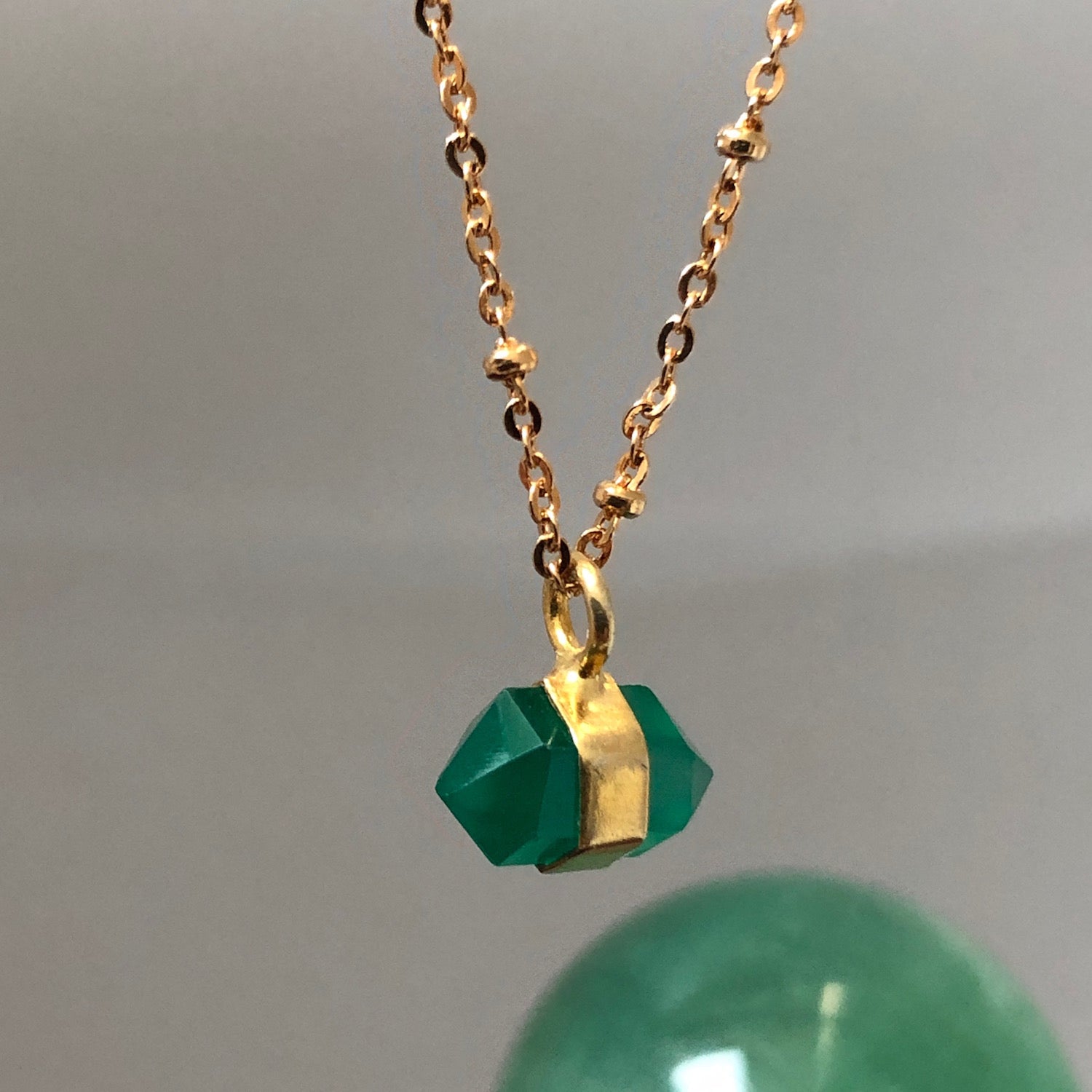 Horizontal Mini Double Point Green Onyx Pendant