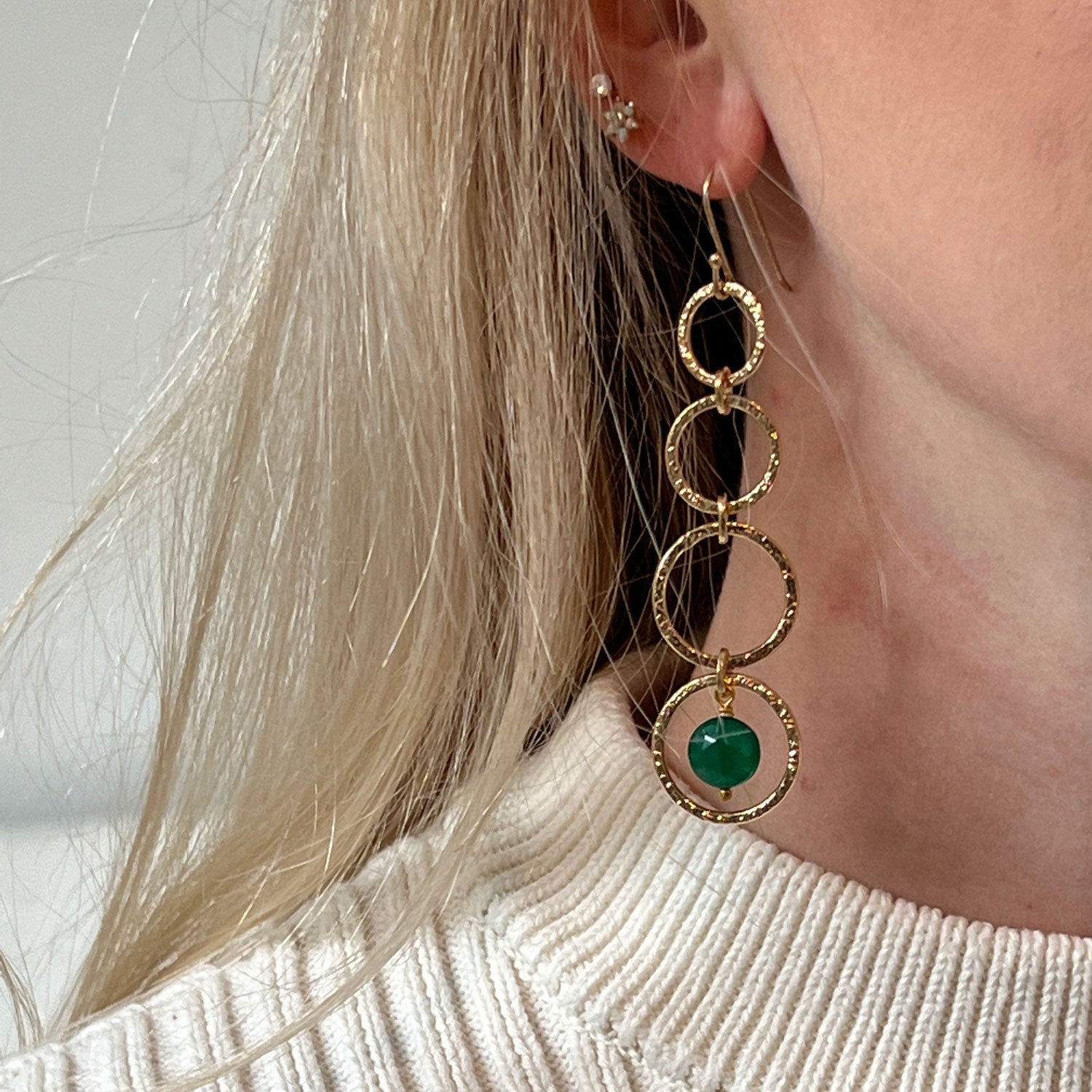 Long Loop Earrings with Green Onyx