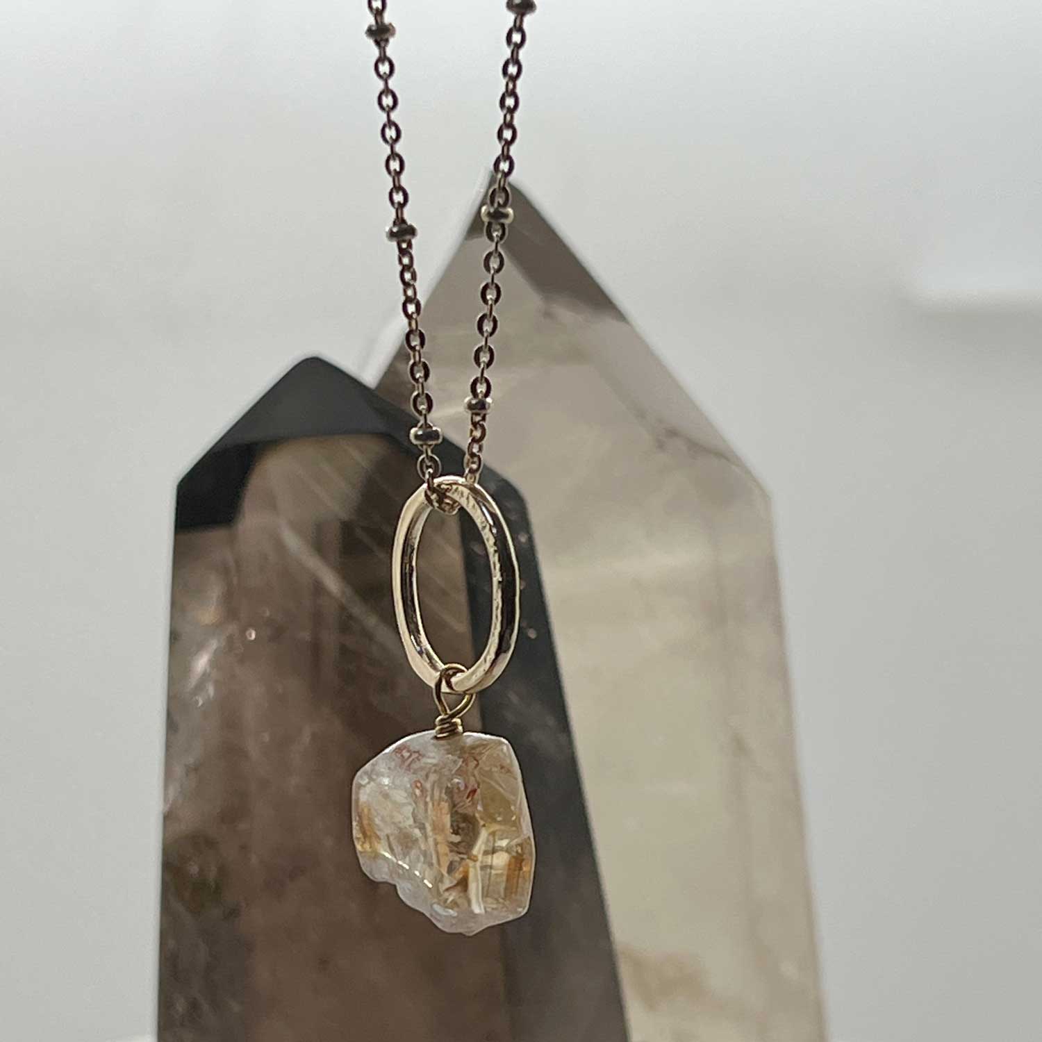 Lottie Freeform Citrine Pendant on Long Satellite Chain