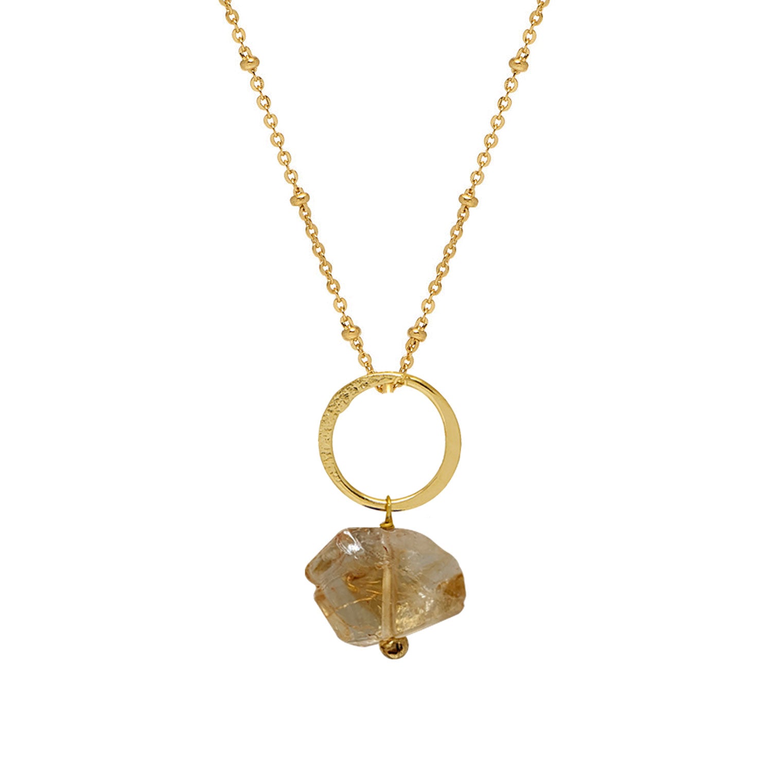 Lottie Freeform Citrine Pendant on Long Satellite Chain