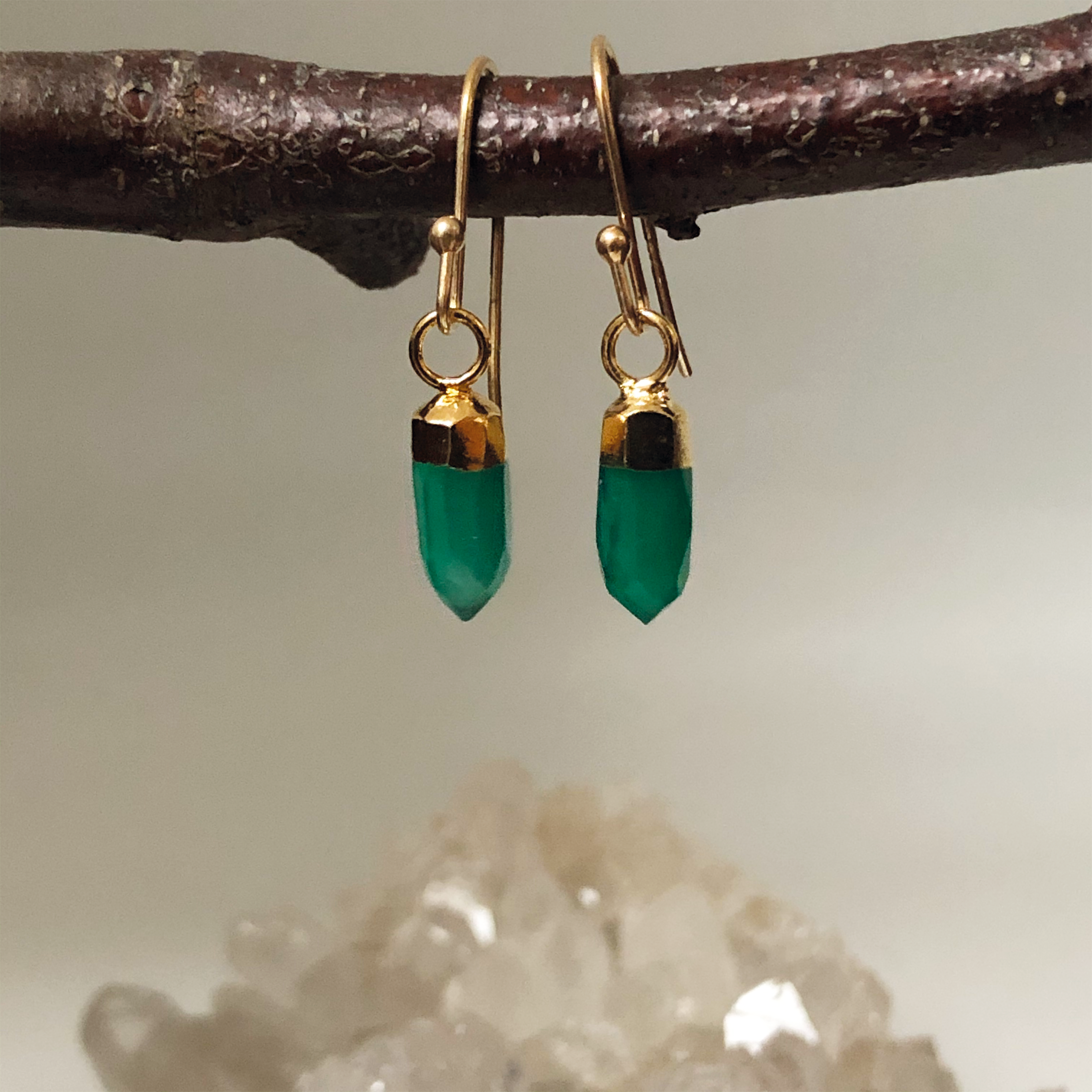 Mini Point Green Onyx Earrings