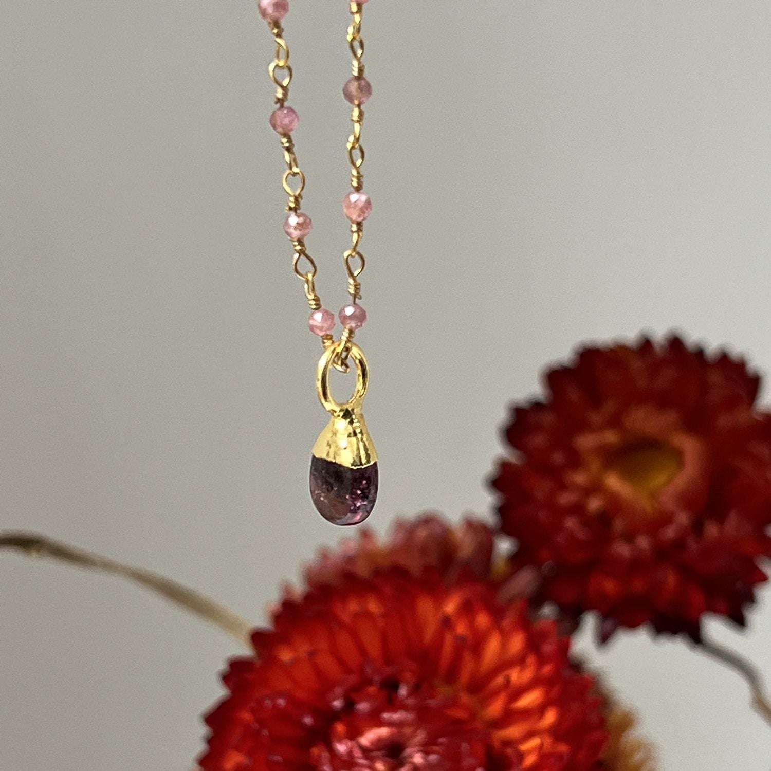 Fancy Pink Tourmaline Rosary Short With Pink Drop Tourmaline