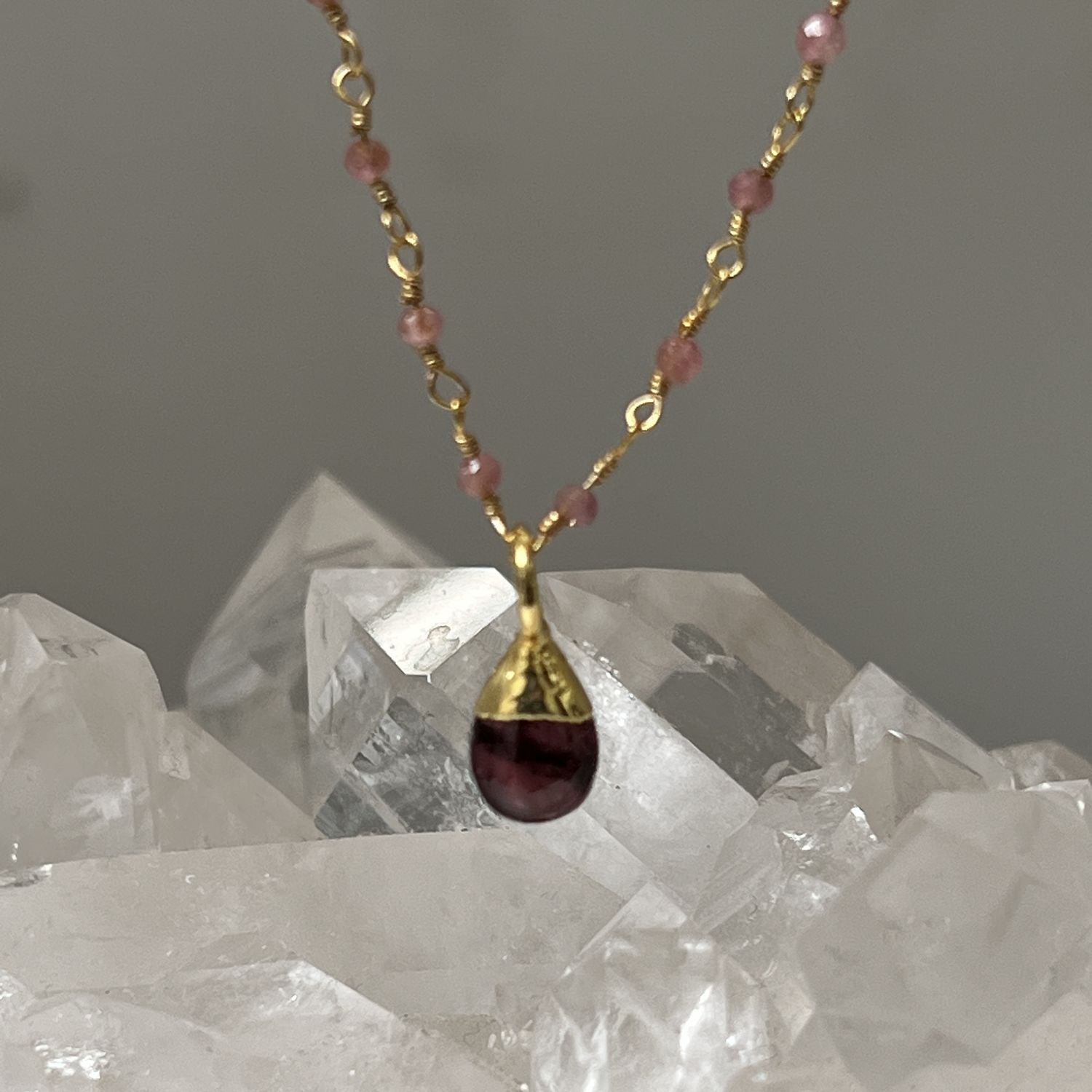 Fancy Pink Tourmaline Rosary Short With Pink Drop Tourmaline