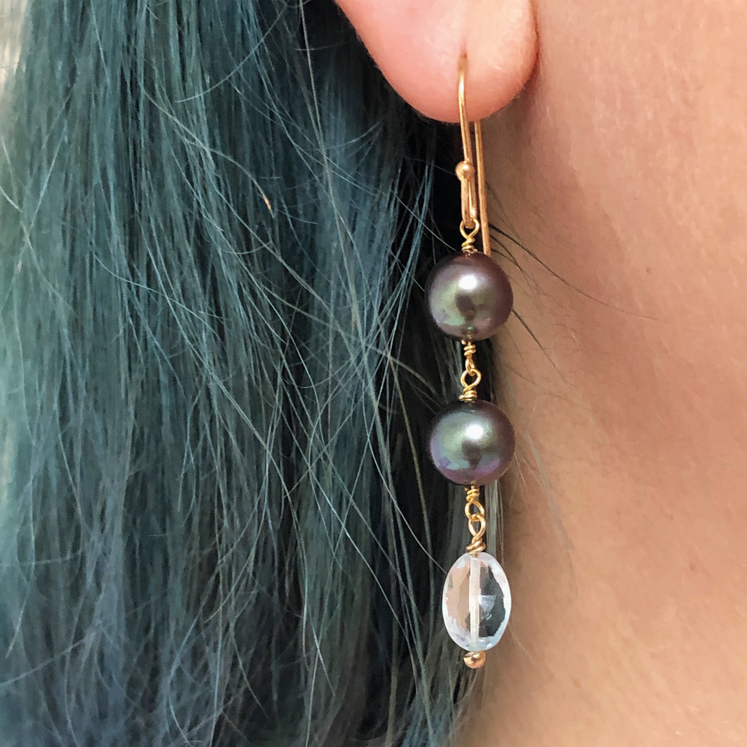 Peacock Pearl & Blue Topaz Earrings