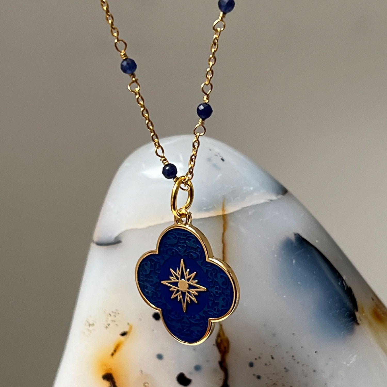 Fancy Sapphire Rosary with Petal Star Cross Enamel Medal Royal Blue