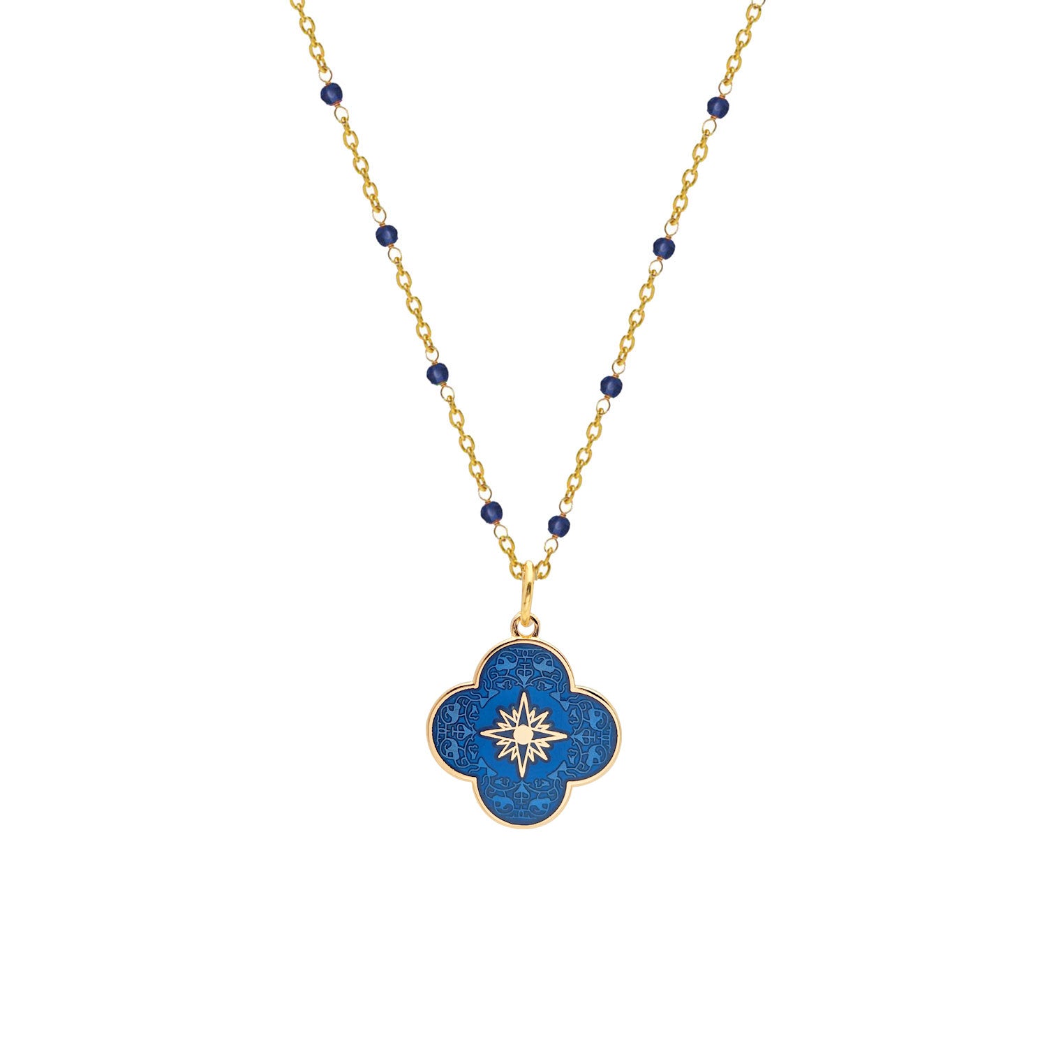 Fancy Sapphire Rosary with Petal Star Cross Enamel Medal Royal Blue