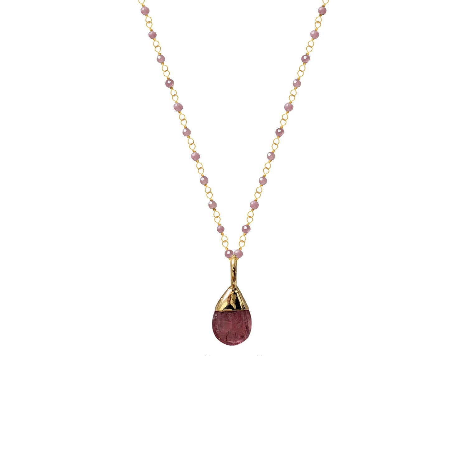 Fancy Pink Tourmaline Rosary Short With Pink Drop Tourmaline