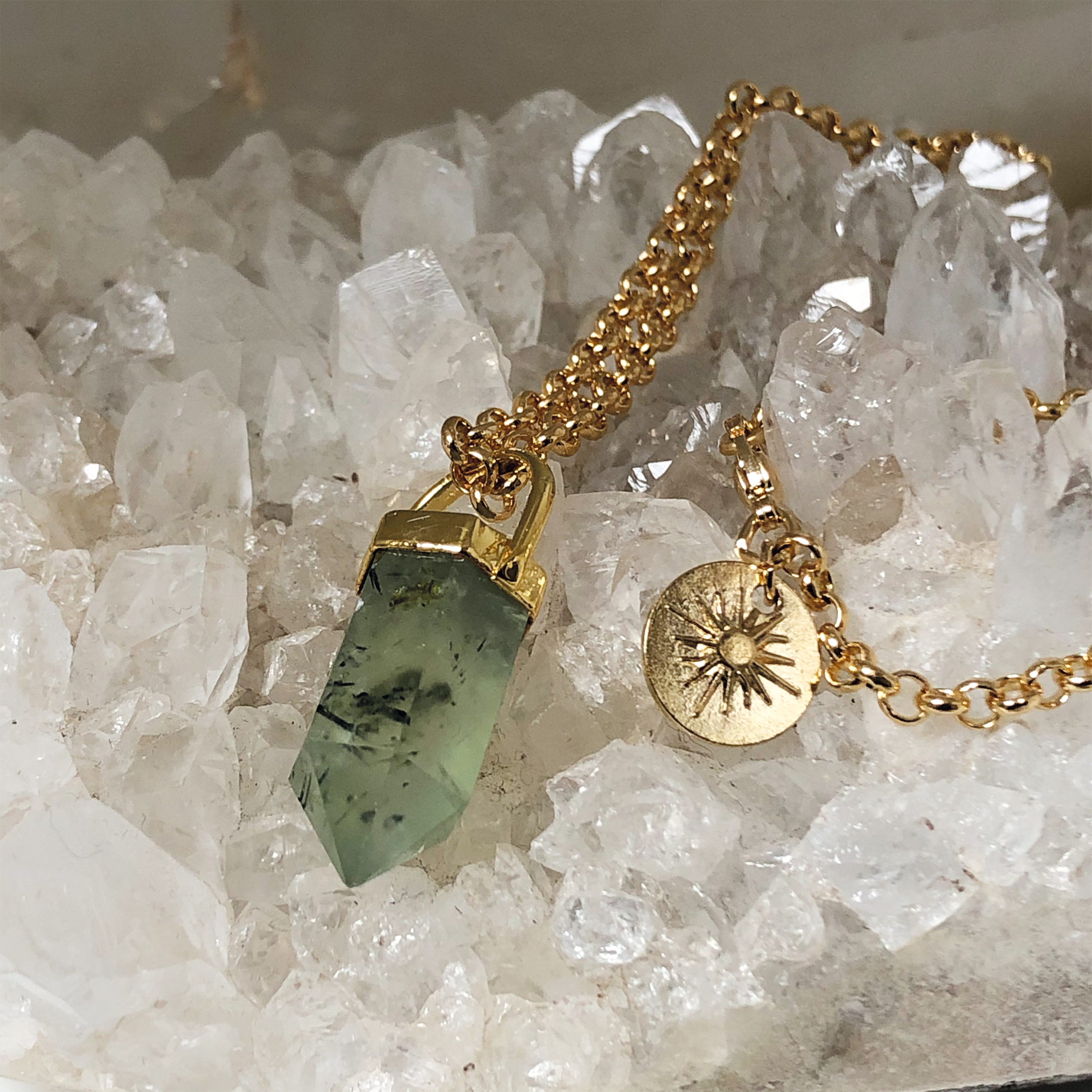 Green Prehnite Point on Baby Belcher Chain