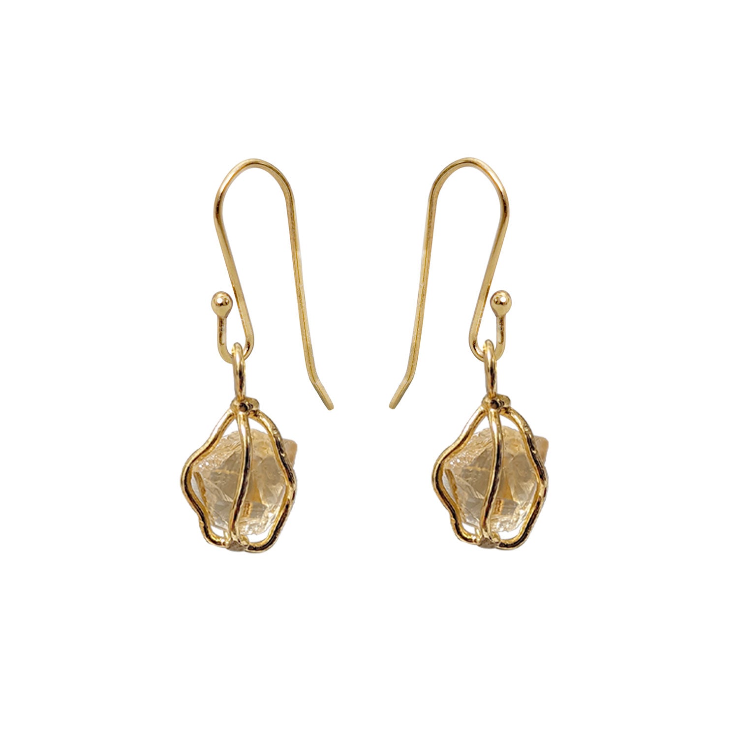 Citrine Raw In Cage Earrings