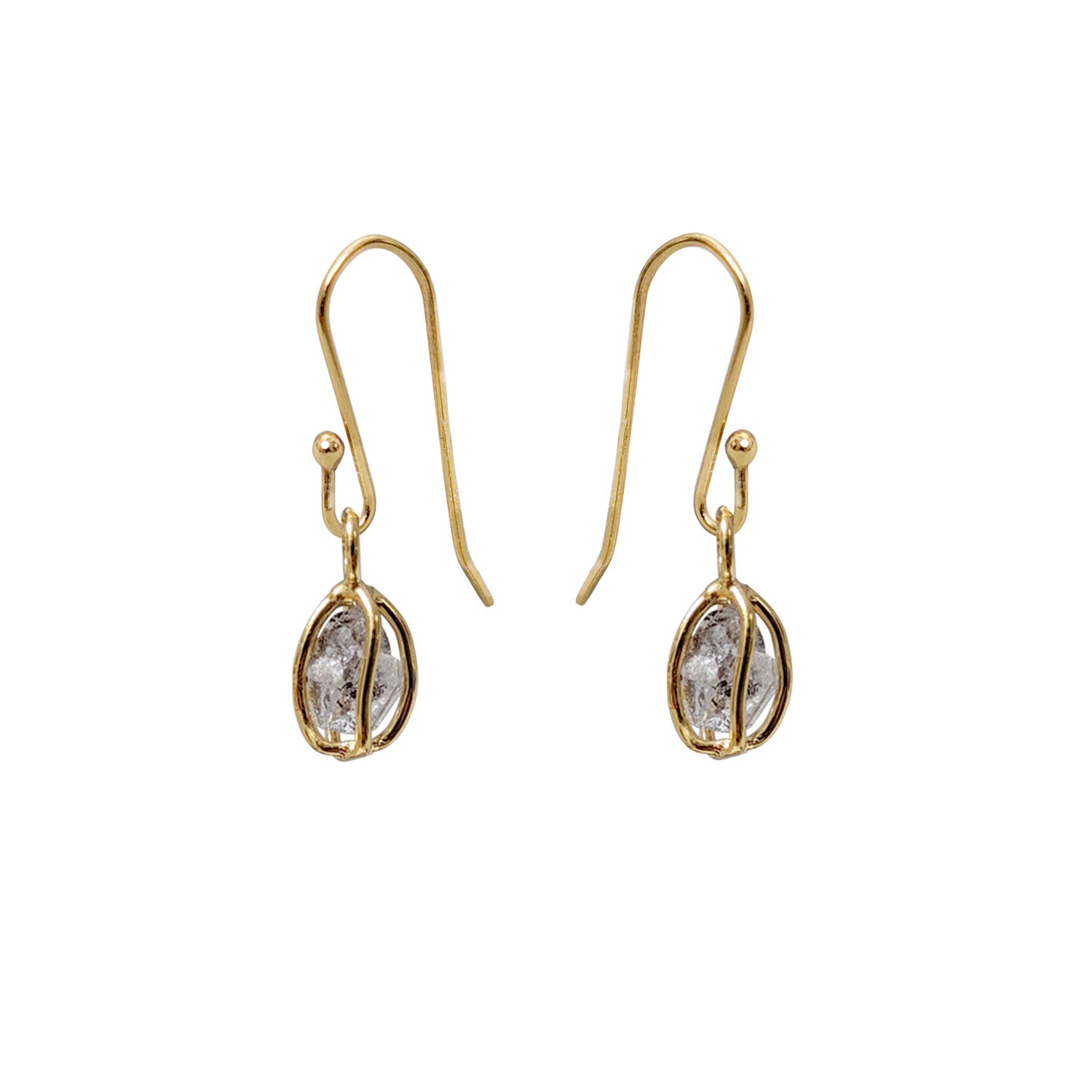 Herkimer Diamond Raw In Cage  Earrings